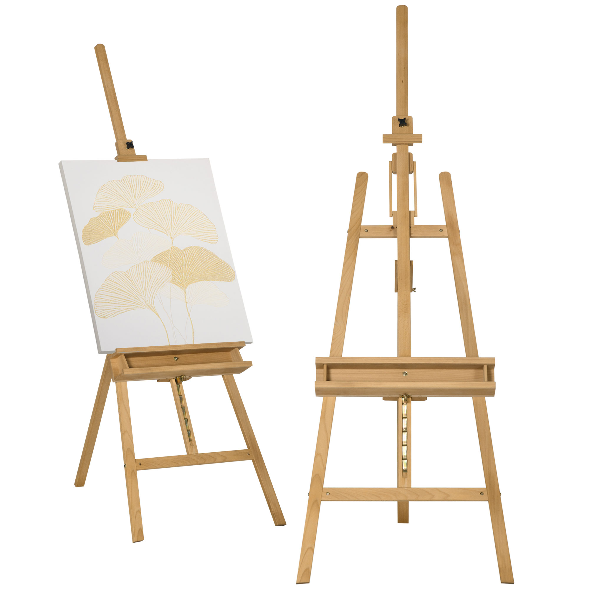 Staffelei, Holzstaffelei, höhenverstellbar, klappbar, Stiftablage, Buchenholz, 65 x 110 x 180-235 cm