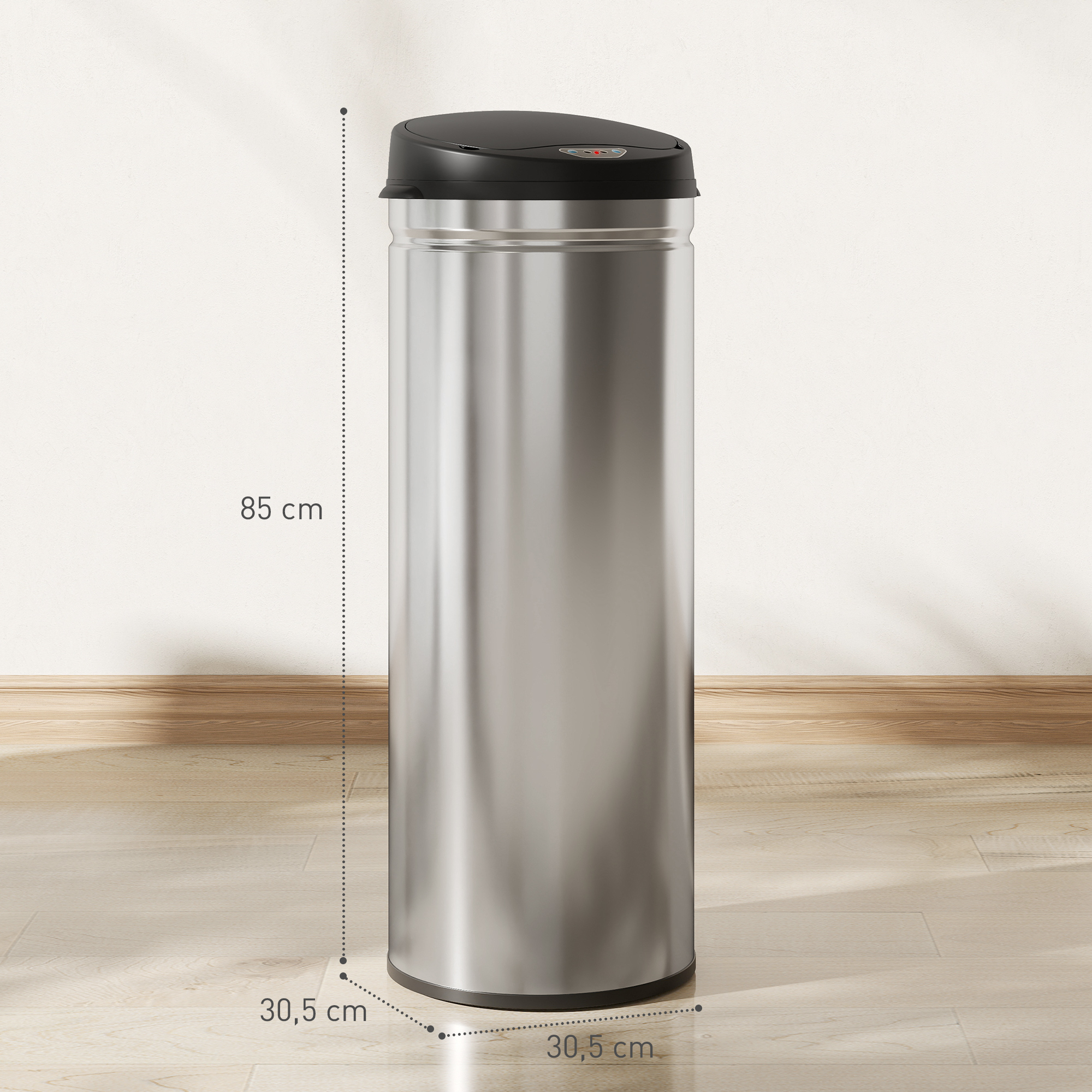 50 Liter Sensor-Mülleimer mit Soft-Close-Funktion, berührungsfreier Abfalleimer aus Edelstahl für hygienische Küchen, Büros, Silberfarben