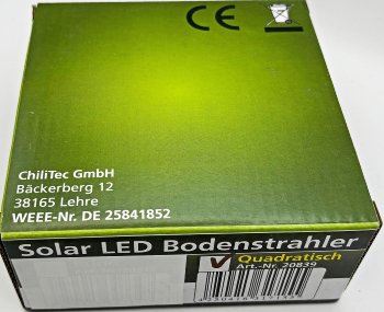 Solar LED Bodenstrahler "CTB-E", eckig / 105x105x40mm, IP44, Edelstahl-Front