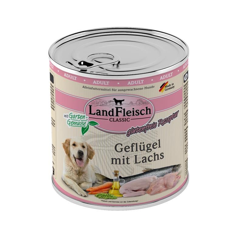 Landfleisch Dog Classic Geflügel mit Lachs & Gartengemüse - 800g Landfleisch Dog Classic Geflügel mit Lachs & Gartengemüse - 800g