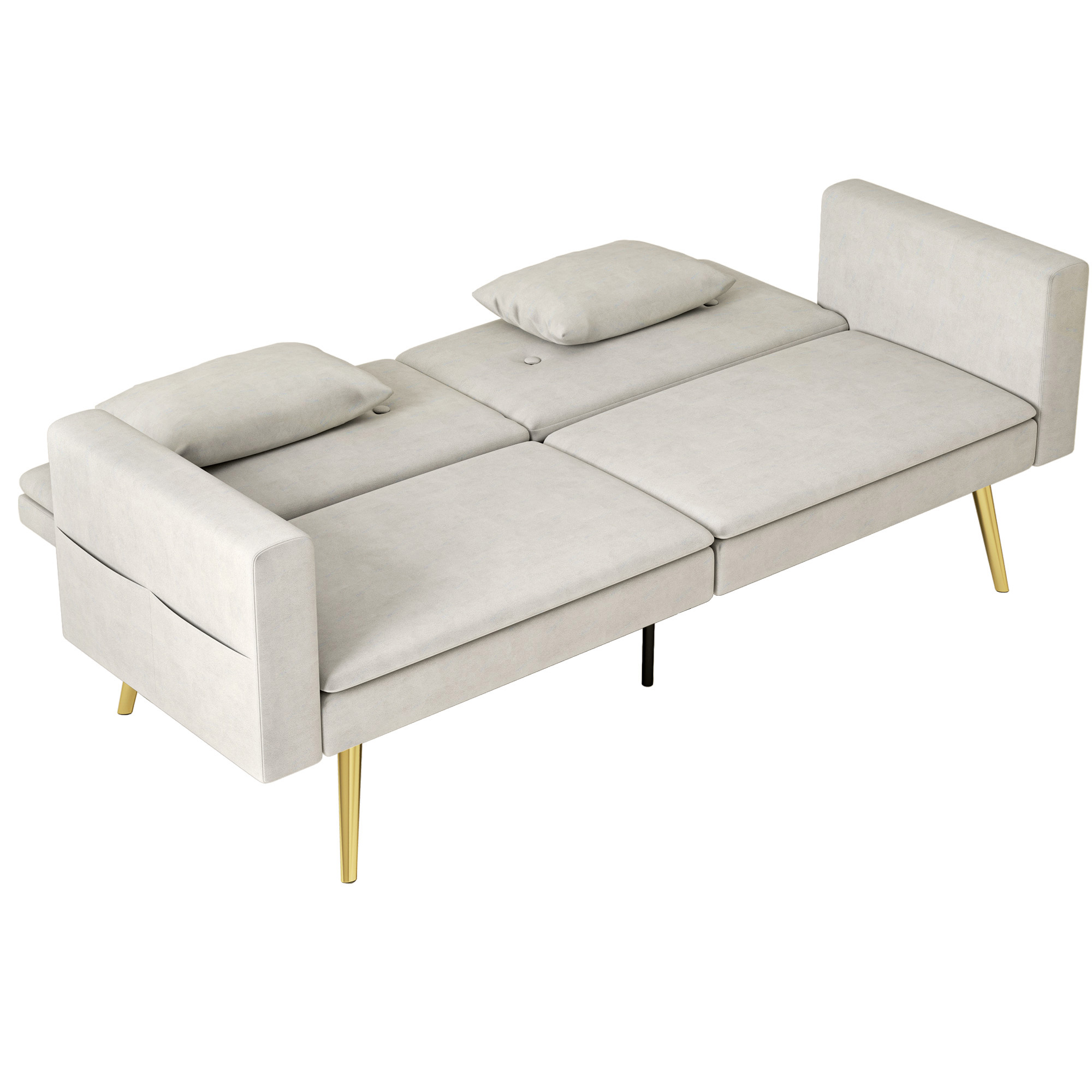 2-Sitzer Bettsofa, Verstellbare Rückenlehne, weiche Kissen, samtartiger Bezug, für Wohnzimmer, Gästezimmer, Beige
