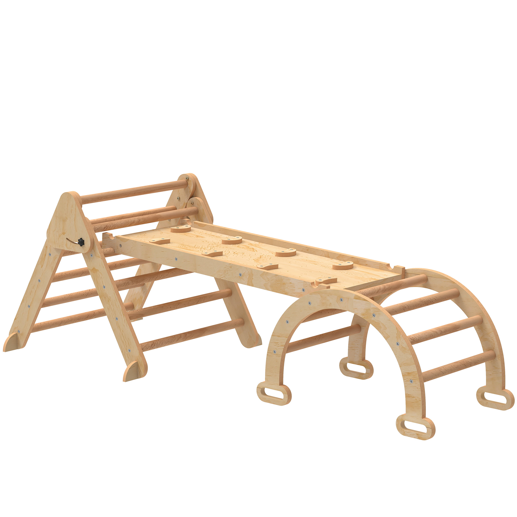 7-in-1 Klettergerüst, Bogenleiter, Dreiecksleiter, Rampe, Kletterwand, Rutsche, für Kinder von 1,5-4 Jahren, zusammenklappbar, Holz