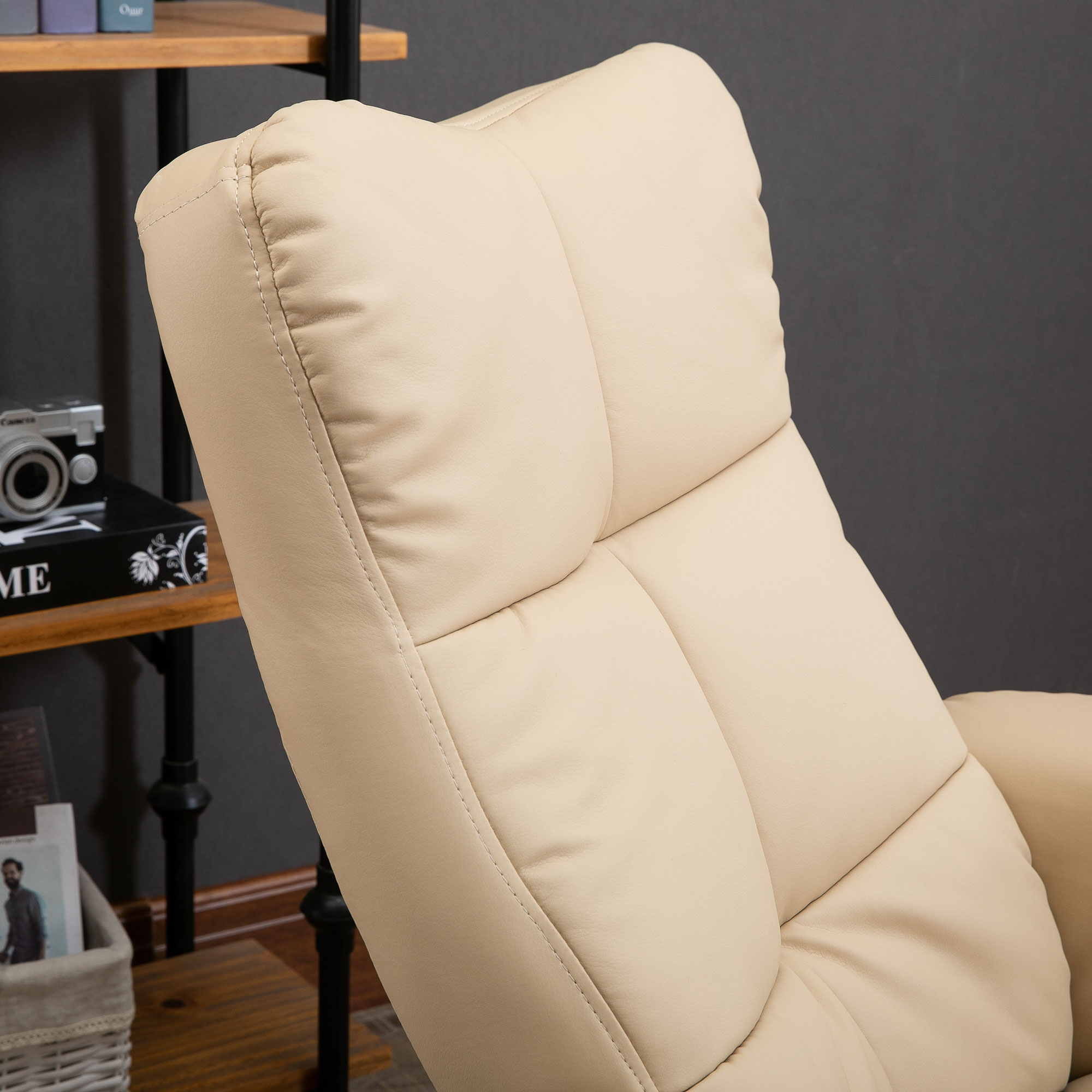 Relaxsessel Massagesessel mit Fußhocker Stauraum Liegefunktion Fernsehsessel mit Massagefunktion TV Sessel 145°-Neigung Polyester Cremeweiß 80 x 86 x 99 cm