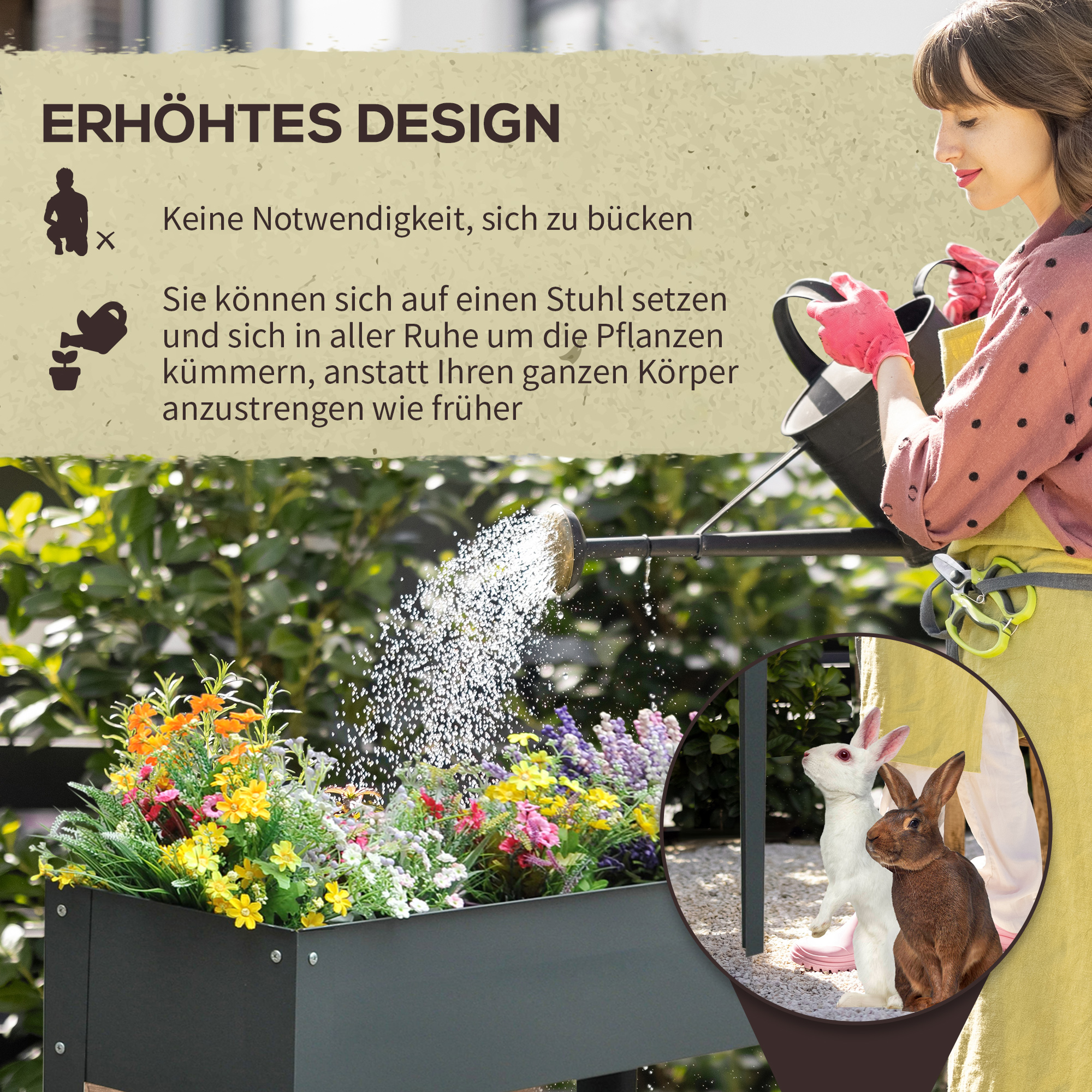 Hochbeet, Kräuterbeet, Pflanzkasten mit 3 Abflusslöchern, Blumenkasten mit Füßen, Metall, 100 x 30 x 80 cm