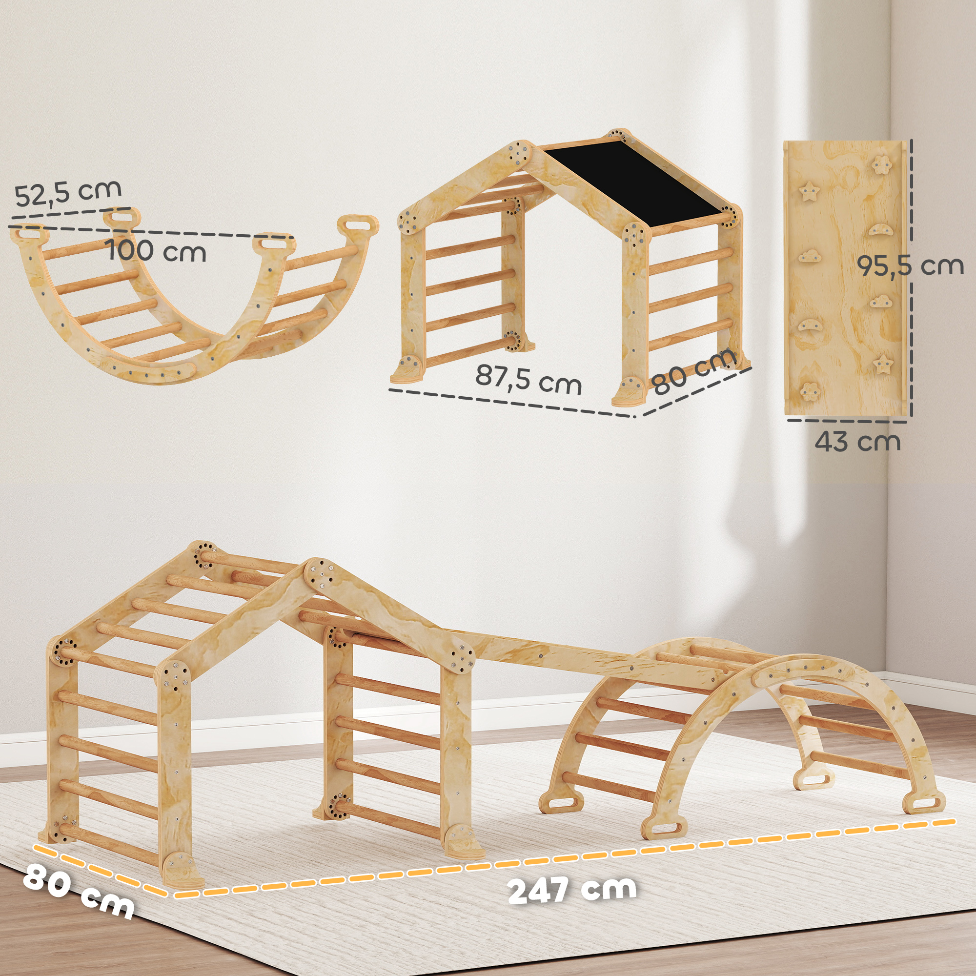 9-in-1 Indoor-Klettergerüst, Rampe, Rutsche, Leiter, Schreibtafel, für Kleinkinder, Holz