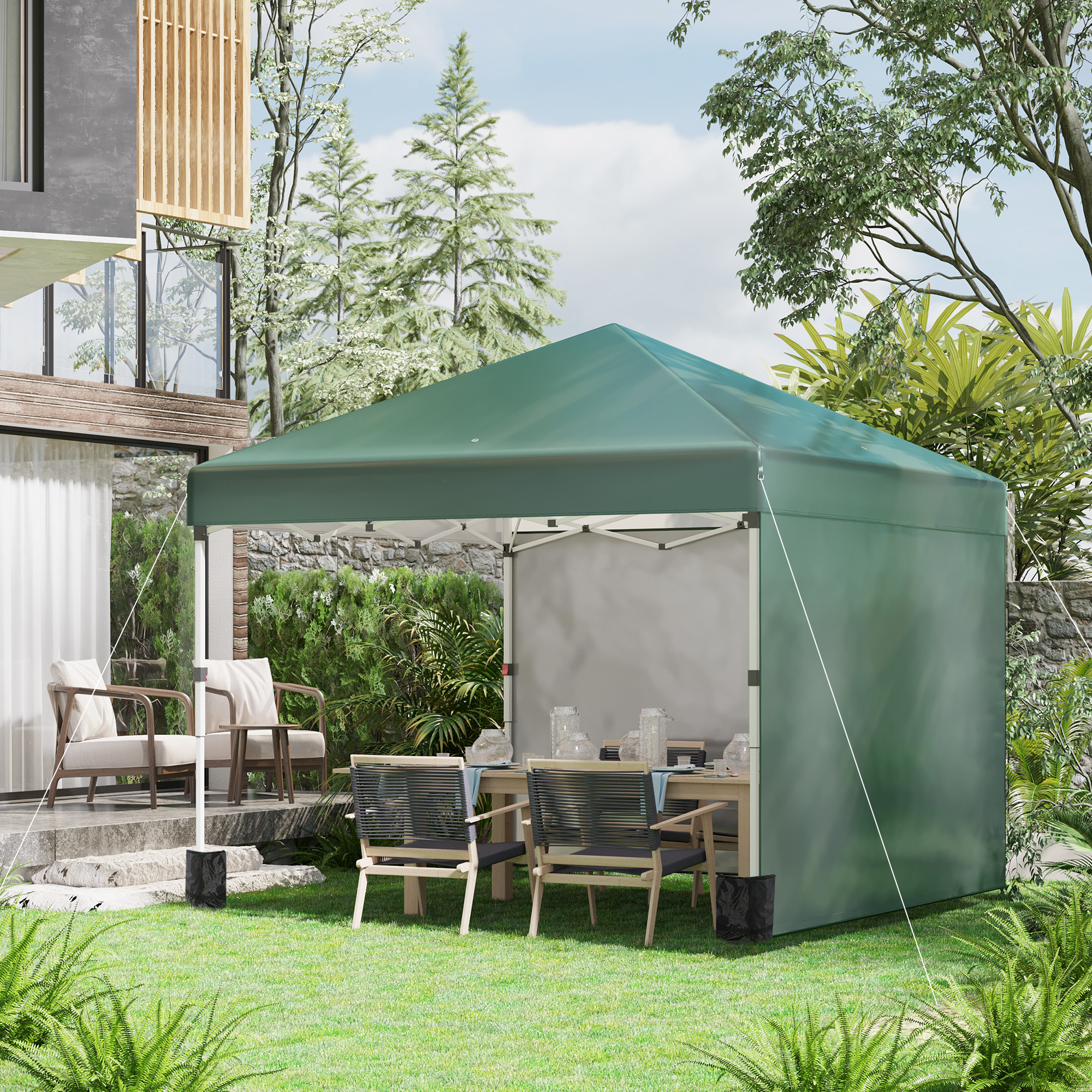 Faltpavillon, 2 Seitenwände, höhenverstellbar, mit Transporttasche, rostfreies Stahlgestell, 3 x 3 m, Grün