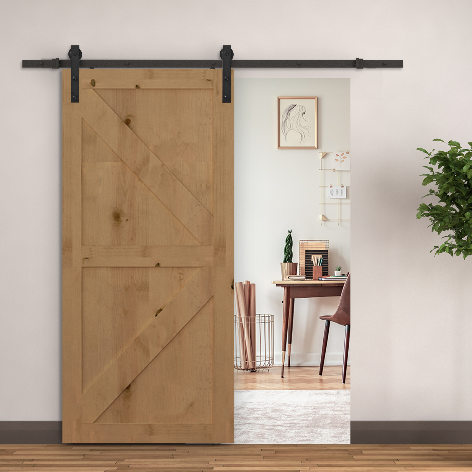 Gleitschienen-Bausatz für Schiebetür, bis 90 kg, Kohlenstoffstahl, 200 cm, Schwarz, inkl. Werkzeuge