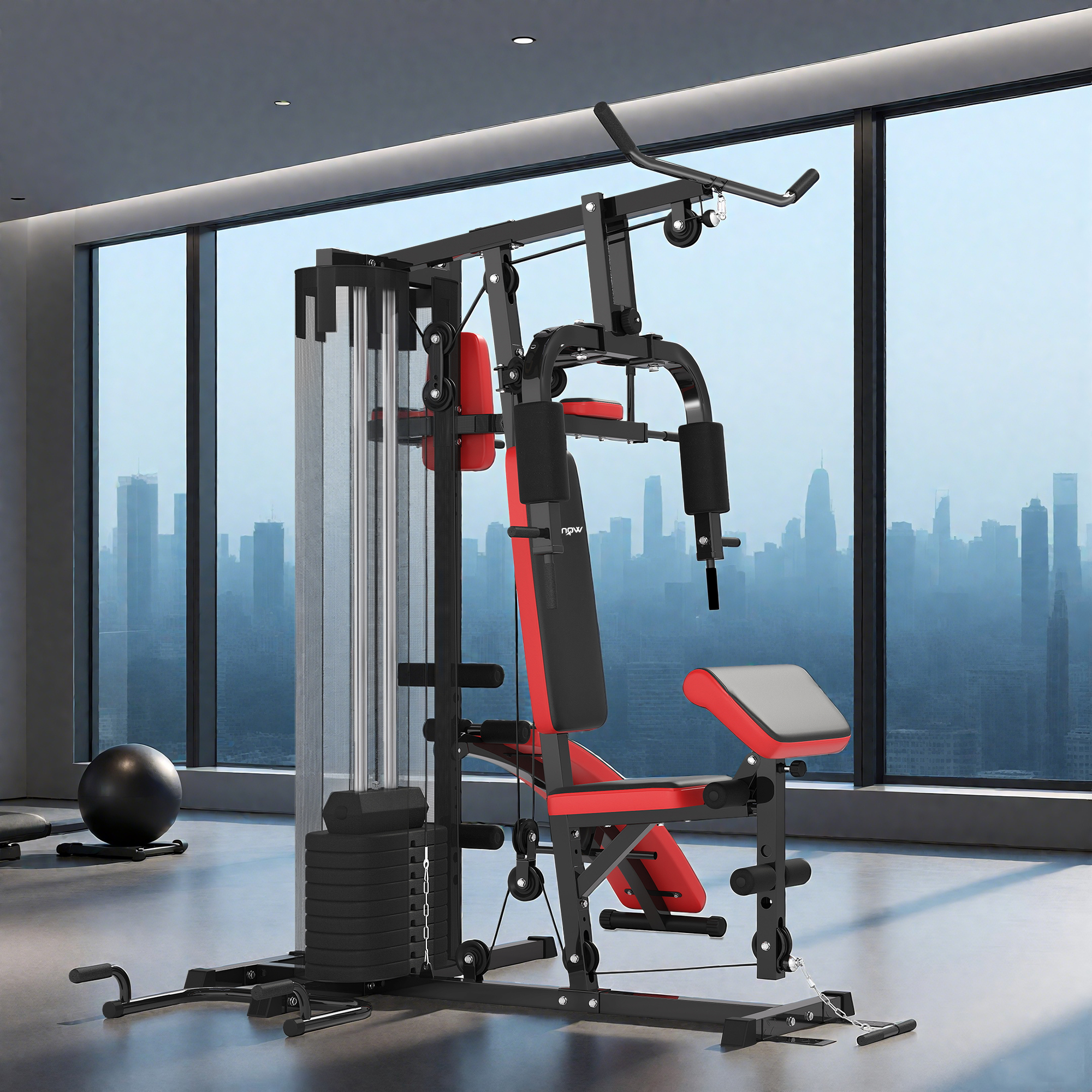 Mehrzweck-Trainingsstation mit 65 kg Gewichtsblock, verstellbar, fürs Heimtraining, Stahl, Kunstleder