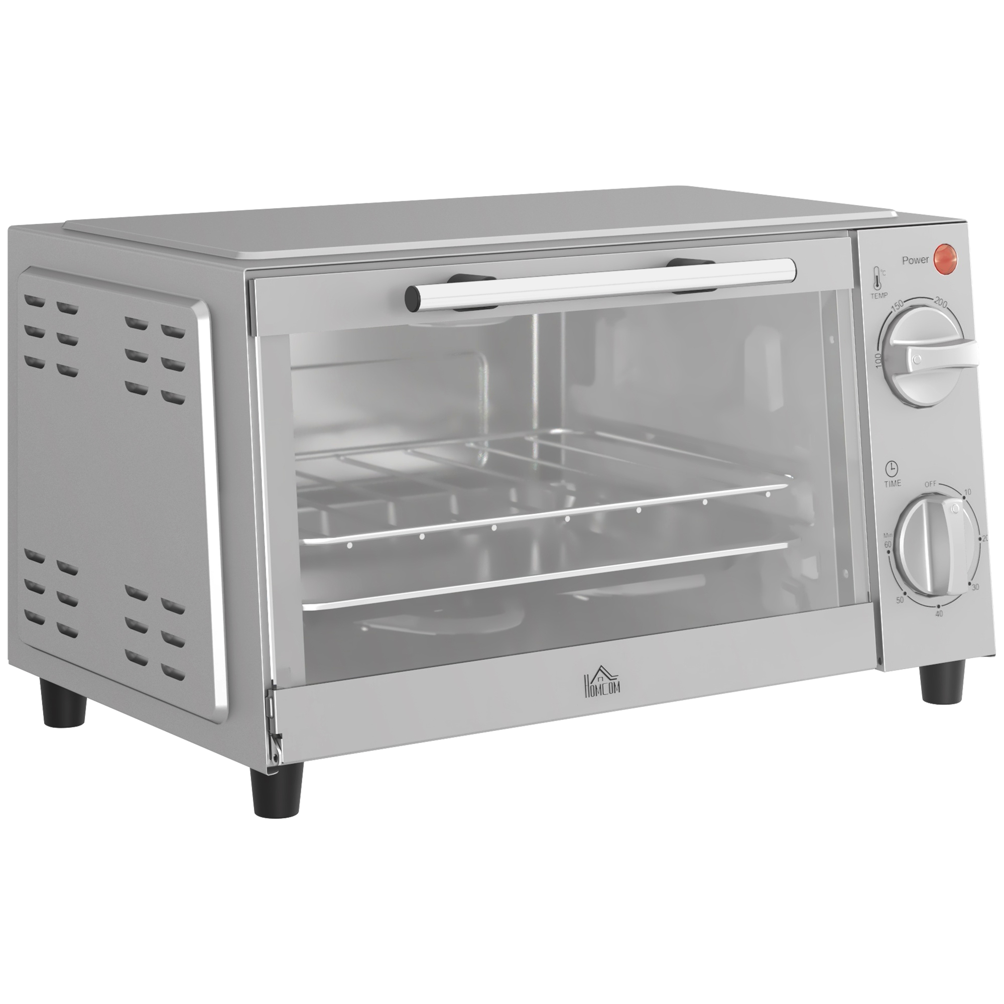Minibackofen, 9 L Mini-Ofen mit Backblech, Grillrost, mit einstellbarer Temperatur und Garzeit, Edelstahl, Silber