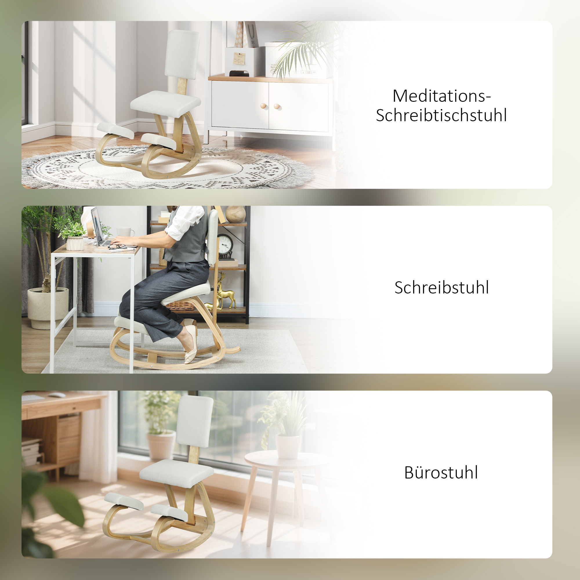 Ergonomischer Kniestuhl, Kniehocker Gesundheitsstuhl für Zuhause, Büro, Meditation Creme