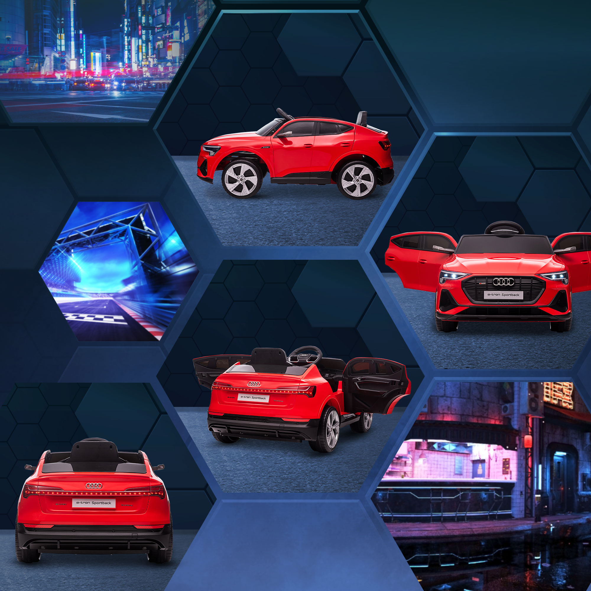 Kinder-Elektroauto, bis 5 km/h, mit Sicherheitsgurt, Fernbedienung, Scheinwerfern, Musikfunktion, rot