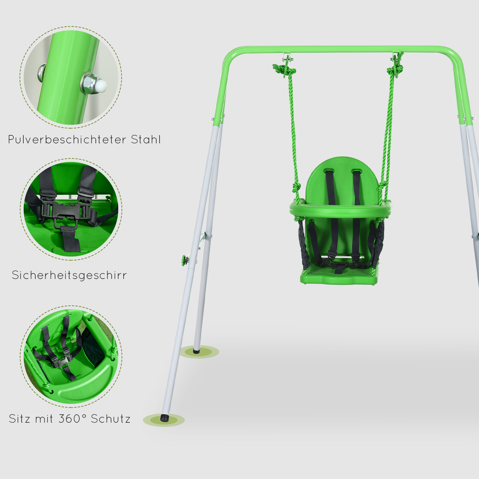 Kinderschaukel, für 6-36 Monate, Sicherheitsbügel, Anschnallgurt, Metallrahmen, 122 x 146 x 122cm, Grün
