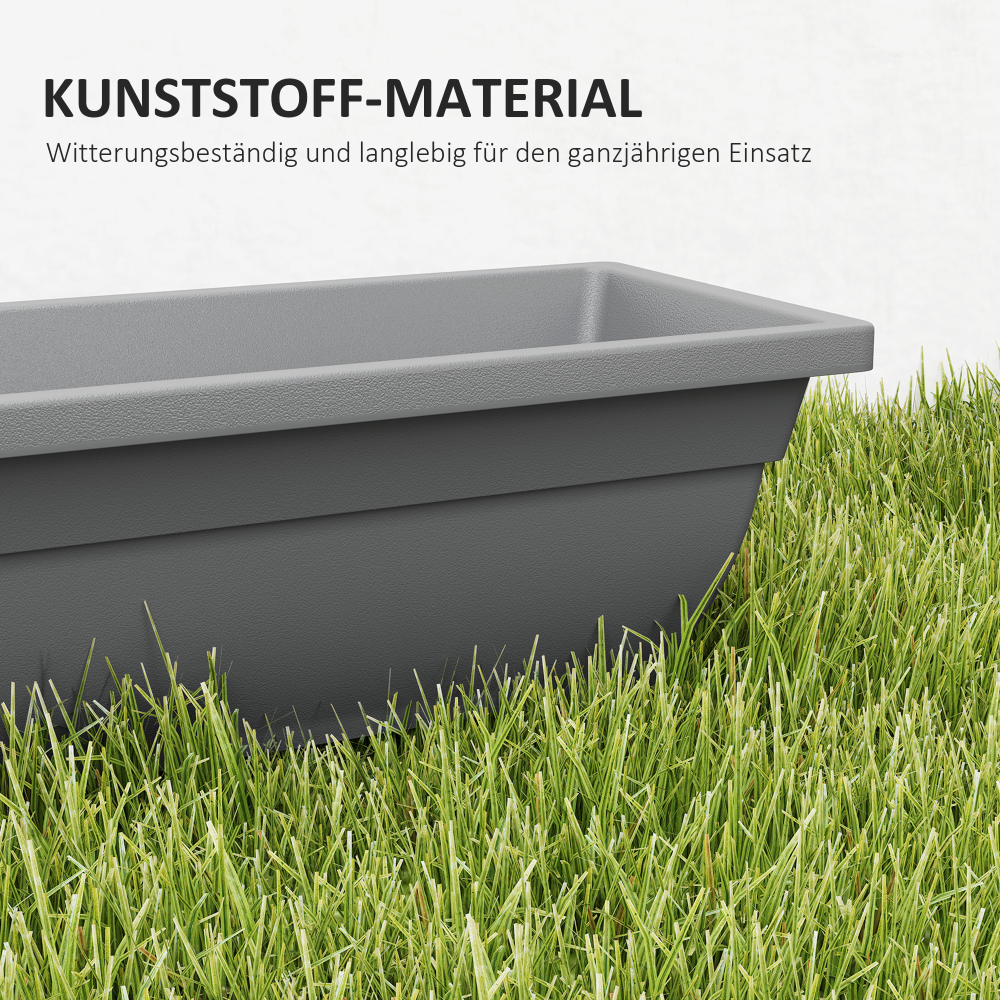 5er-Set Blumentöpfe, Pflanzengefäße aus Kunststoff für Terrasse, Garten, Balkon, 59 x 21 x 16 cm, Grau
