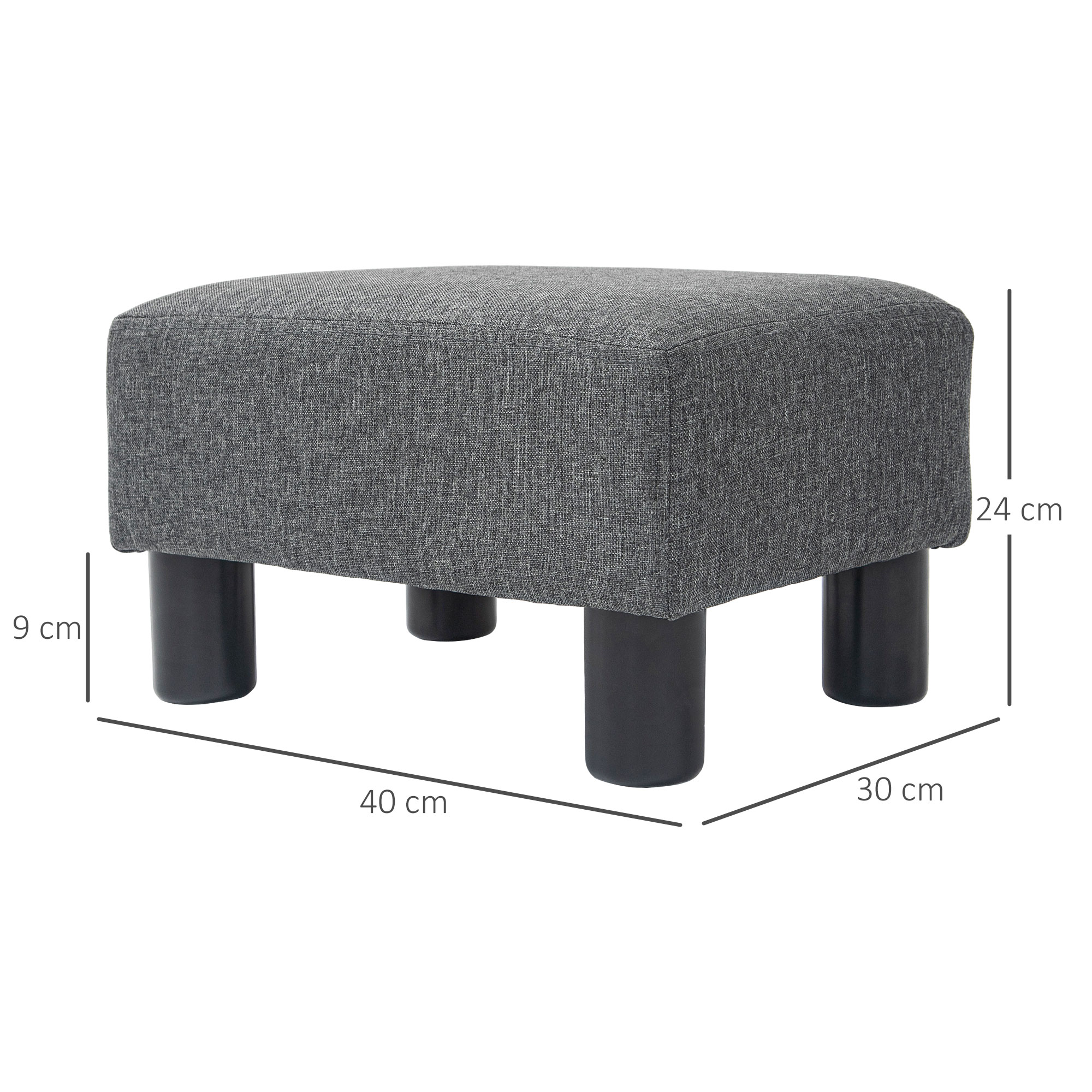 Fußhocker, Sitzhocker mit leinenartigem Stoffbezug, Schaumstoff-Füllung, Kunststoffbeine, für verschiedene Räume, Grau