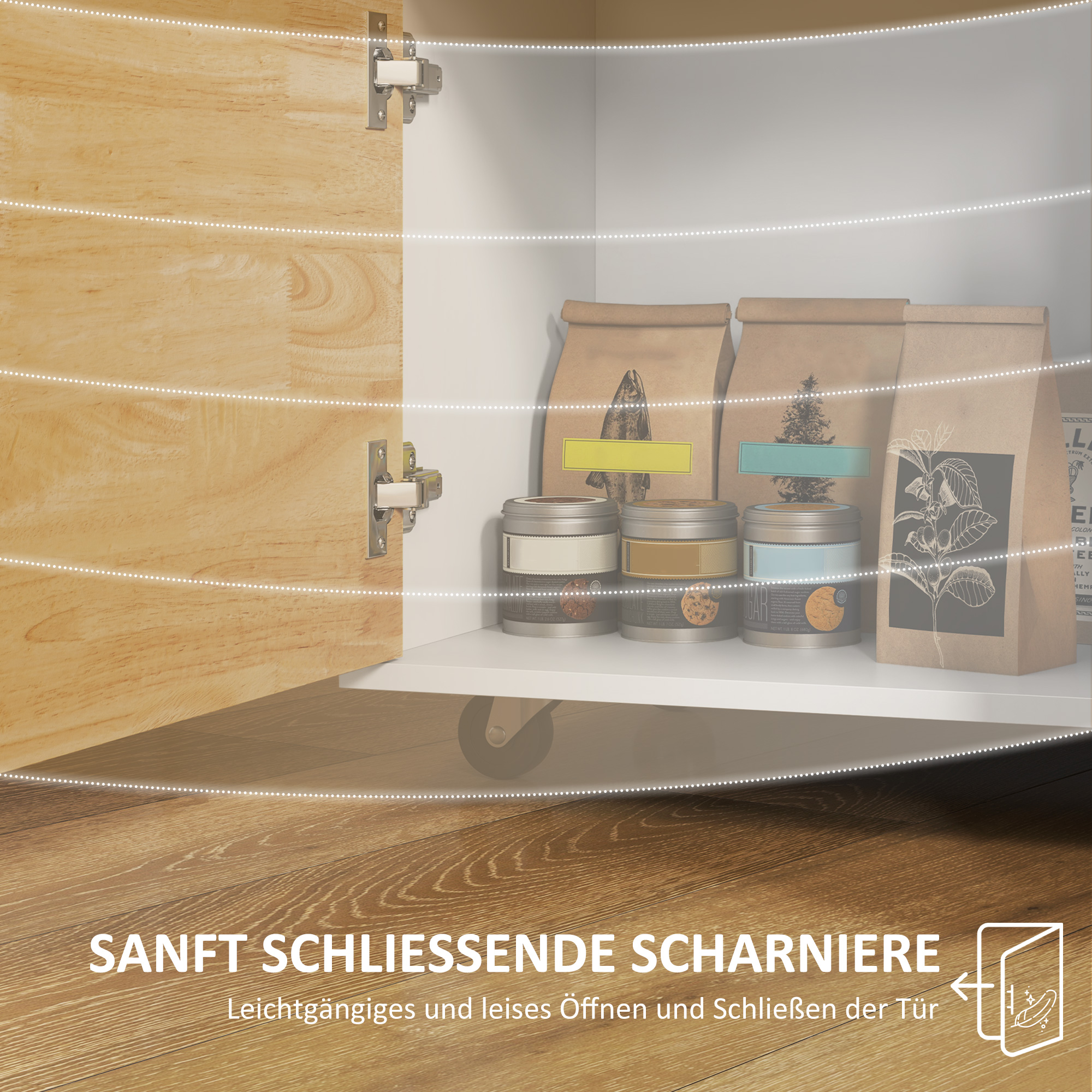 Küchenwagen, Rollbare Kücheninsel, Küchen-Trolley mit Fächern, Schrank und Arbeitsfläche, Weiß