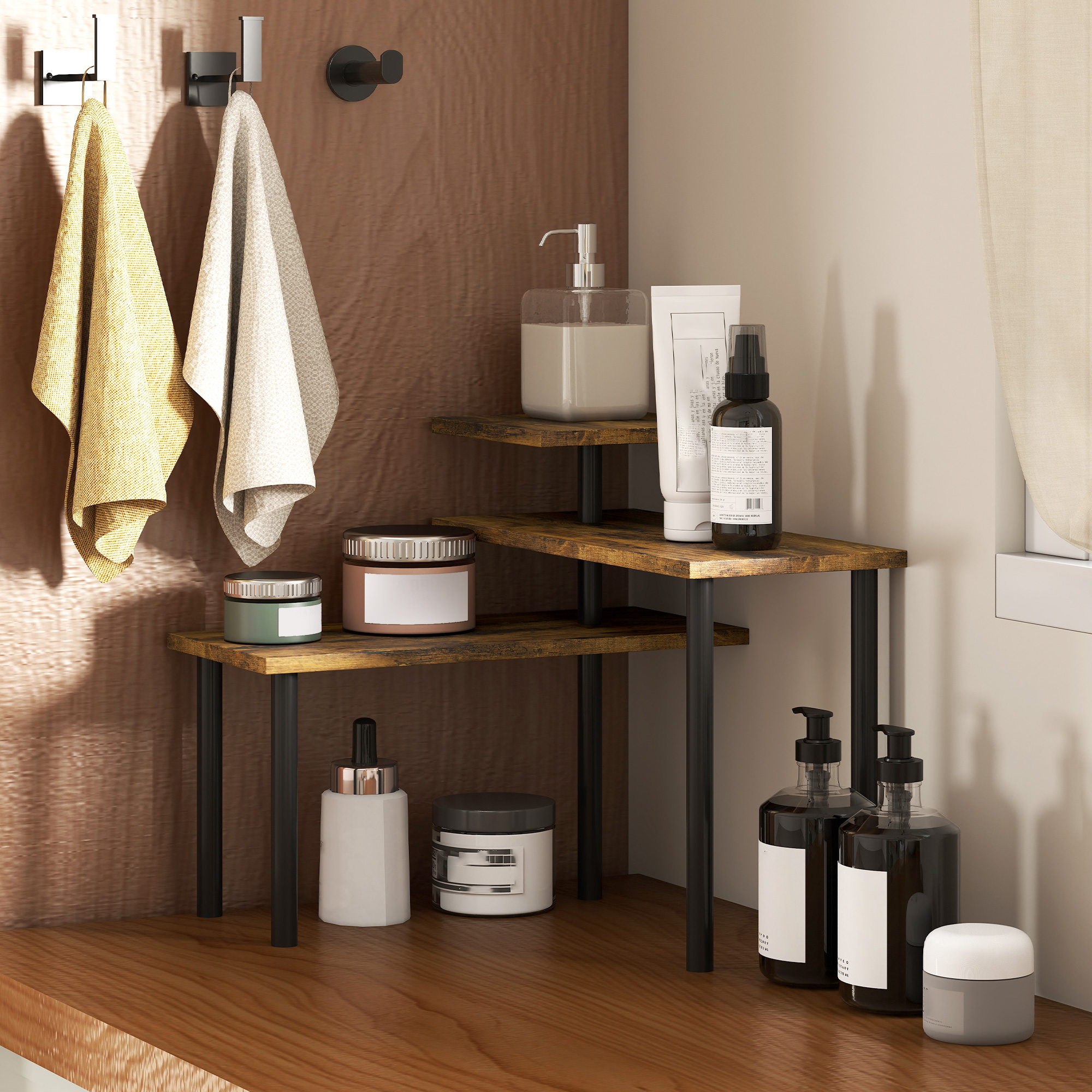 Küchenregal, Drehbar Mikrowellenregal mit 3 Ebenen, Industrielles Standregal Metall, 40 x 18 x 36,5 cm