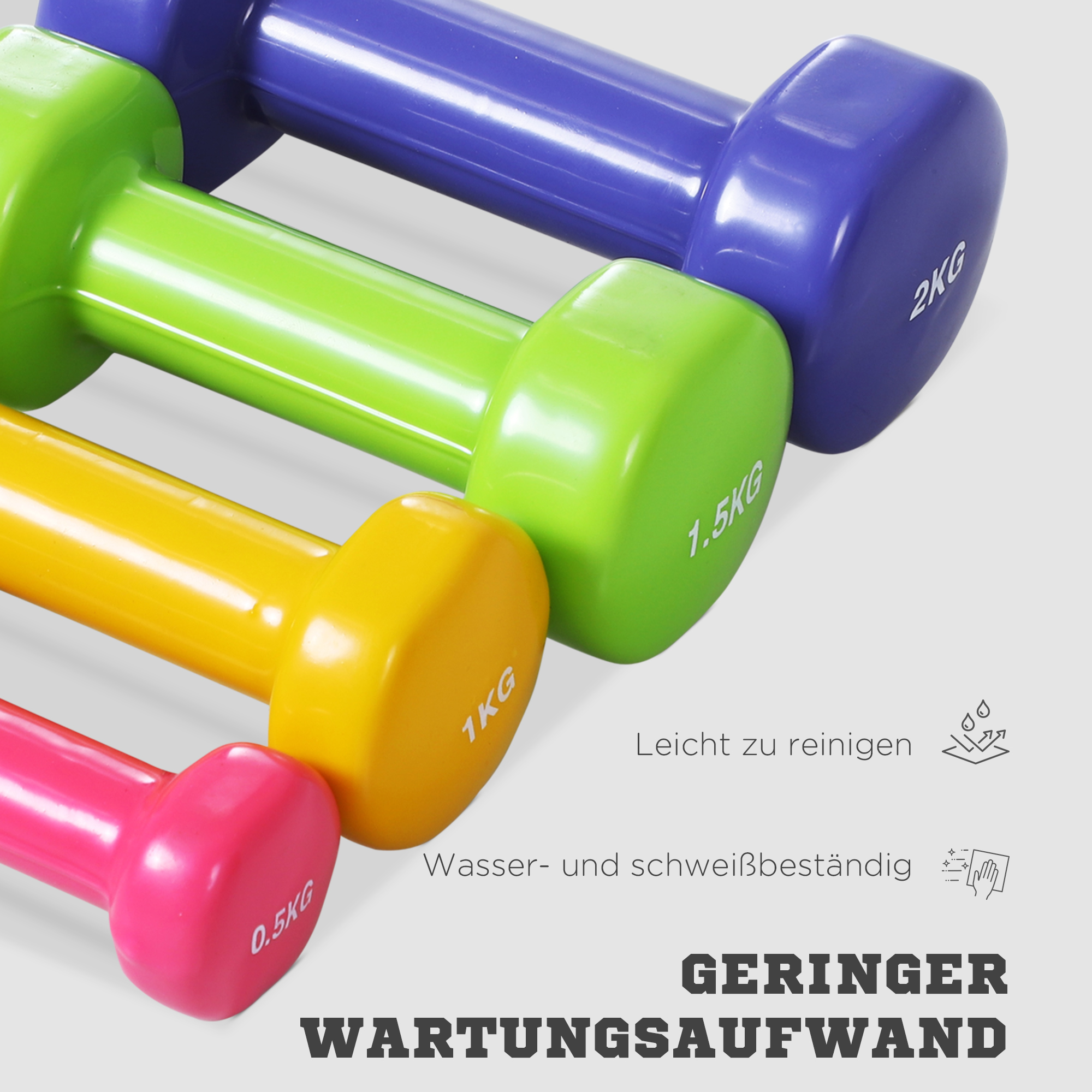 Hantelset 4 Hantelpaare mit Koffer 0,5 kg/1 kg/1,5 kg/2 kg Eisen+Kunststoff Rot Gelb Grün Lila