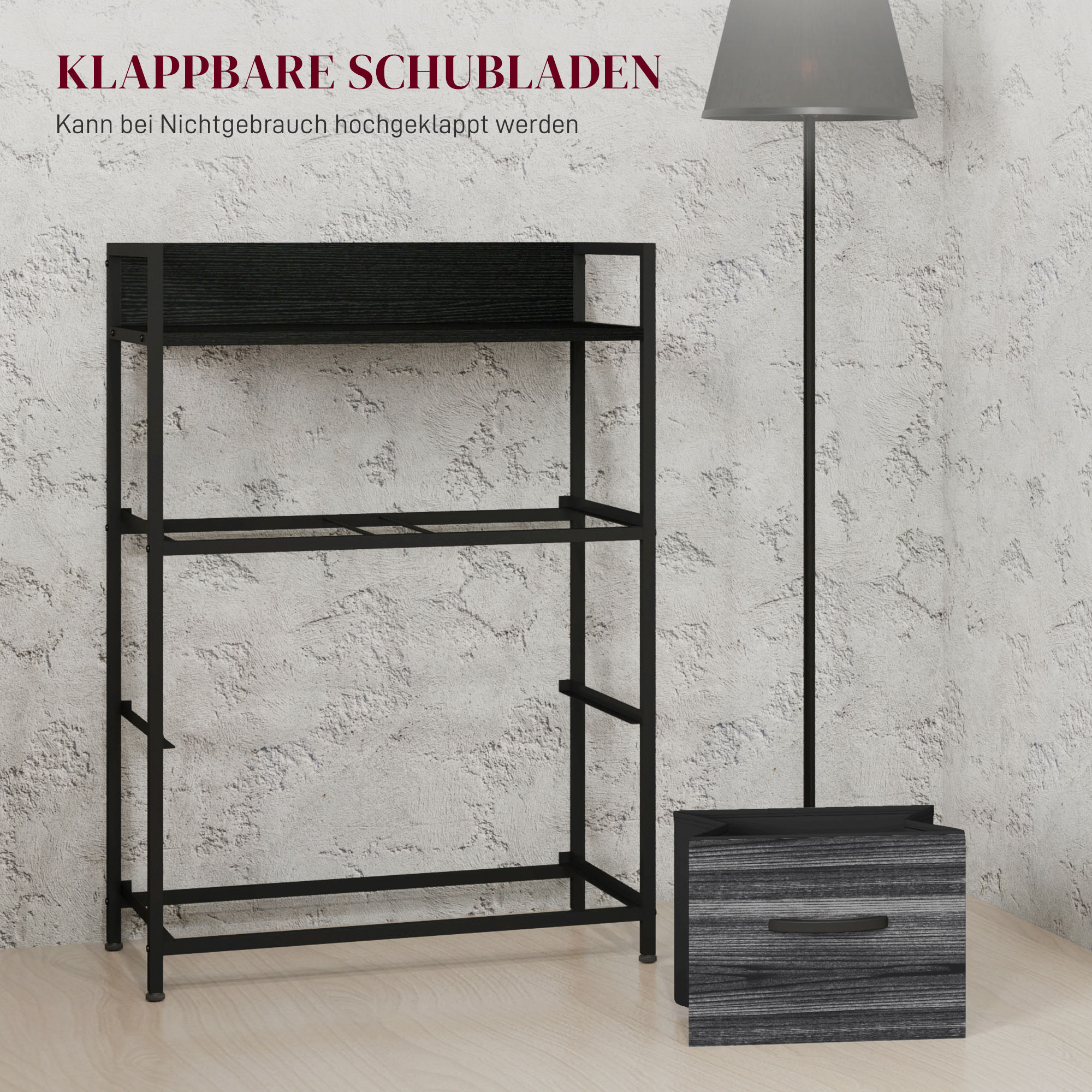 Kommode, Sideboard, 4 Stoffschubladen, Industrial Design, 60x29x85cm, Schwarz