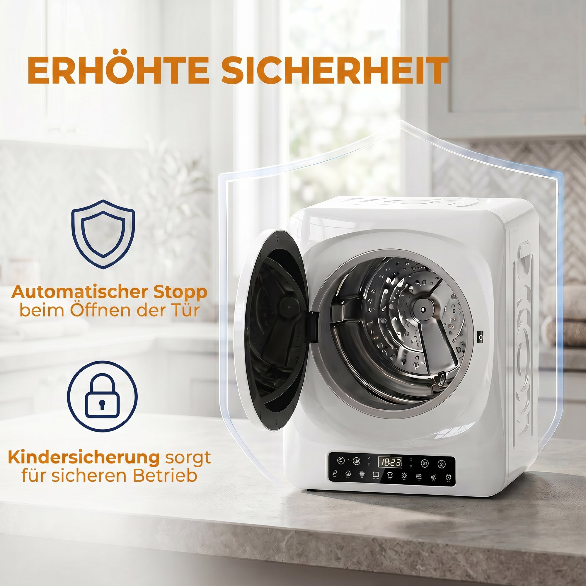 1000 W Kompakt-Ablufttrockner mit Extra-Trocken & ECO-Modi, Timer- und Temperatureinstellungen, Weiß