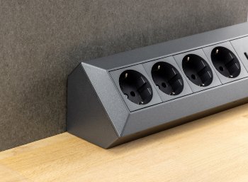 4-fach Steckdosenblock, USB-A+C, anthraz, 250V~/ 16A, Aufbaumontage, USB 3,1A, PD