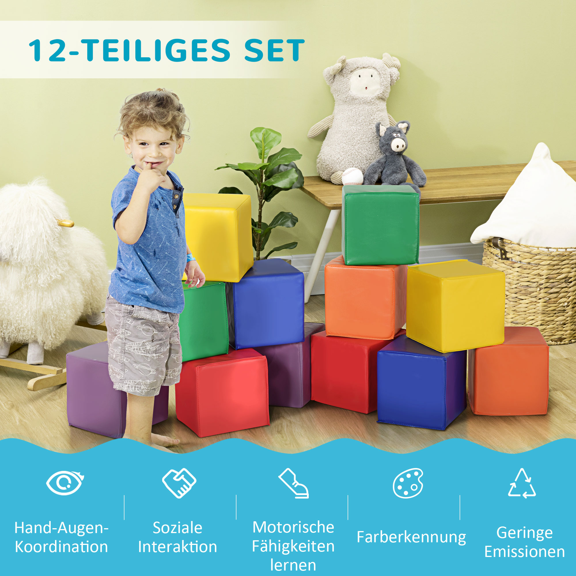 12 TLG. Schaumstoff Bausteine Kinder Softbausteine Riesenbausteine Bauspielzeug für 1-3 Jahre alt Kinder Bausteinset Rot+Gelb
