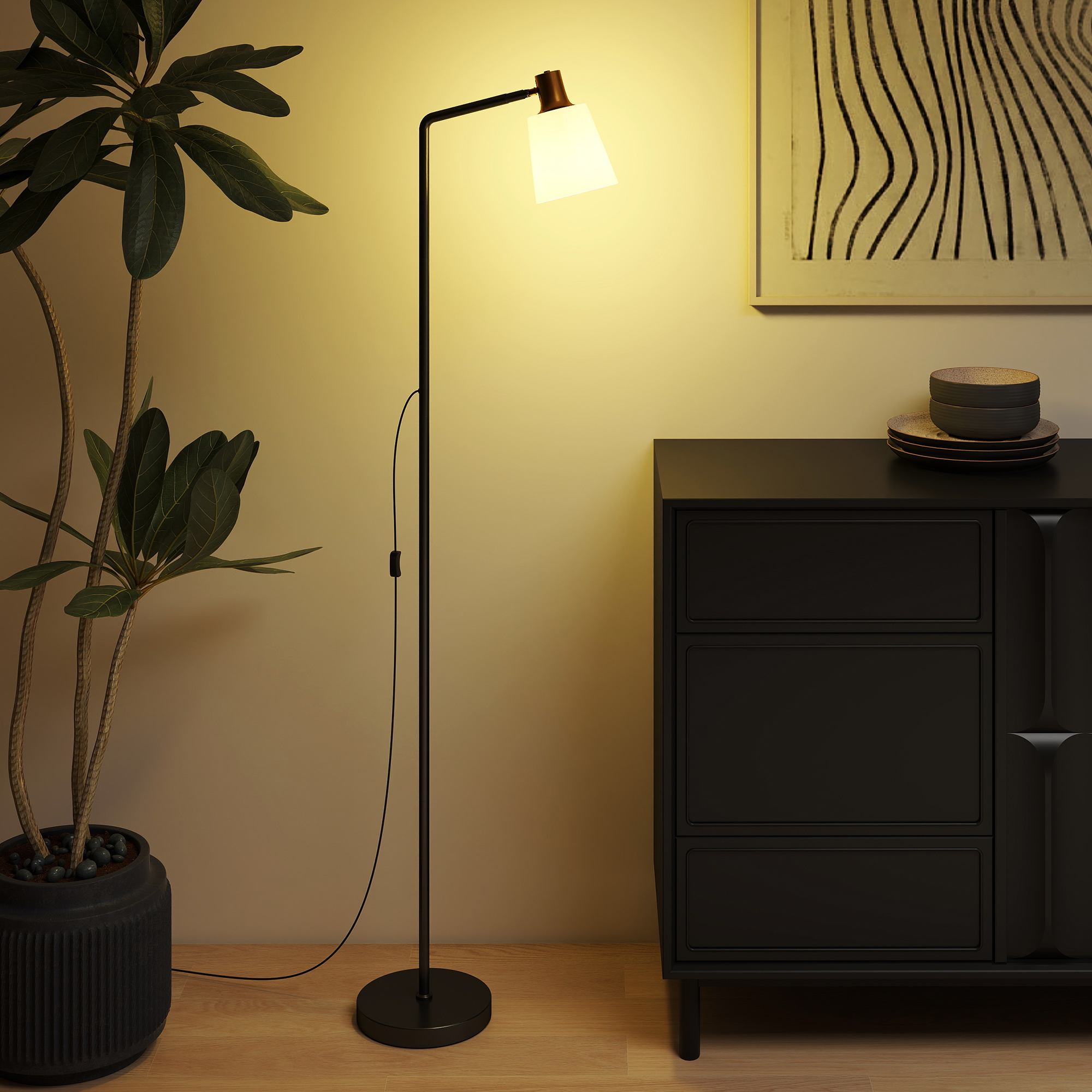 LED Stehlampe Wohnzimmer Stehleuchte mit 350° drehbar Kopf Standleuchte mit 3000K/4000K/6500K Farbtemperaturen Schwarz