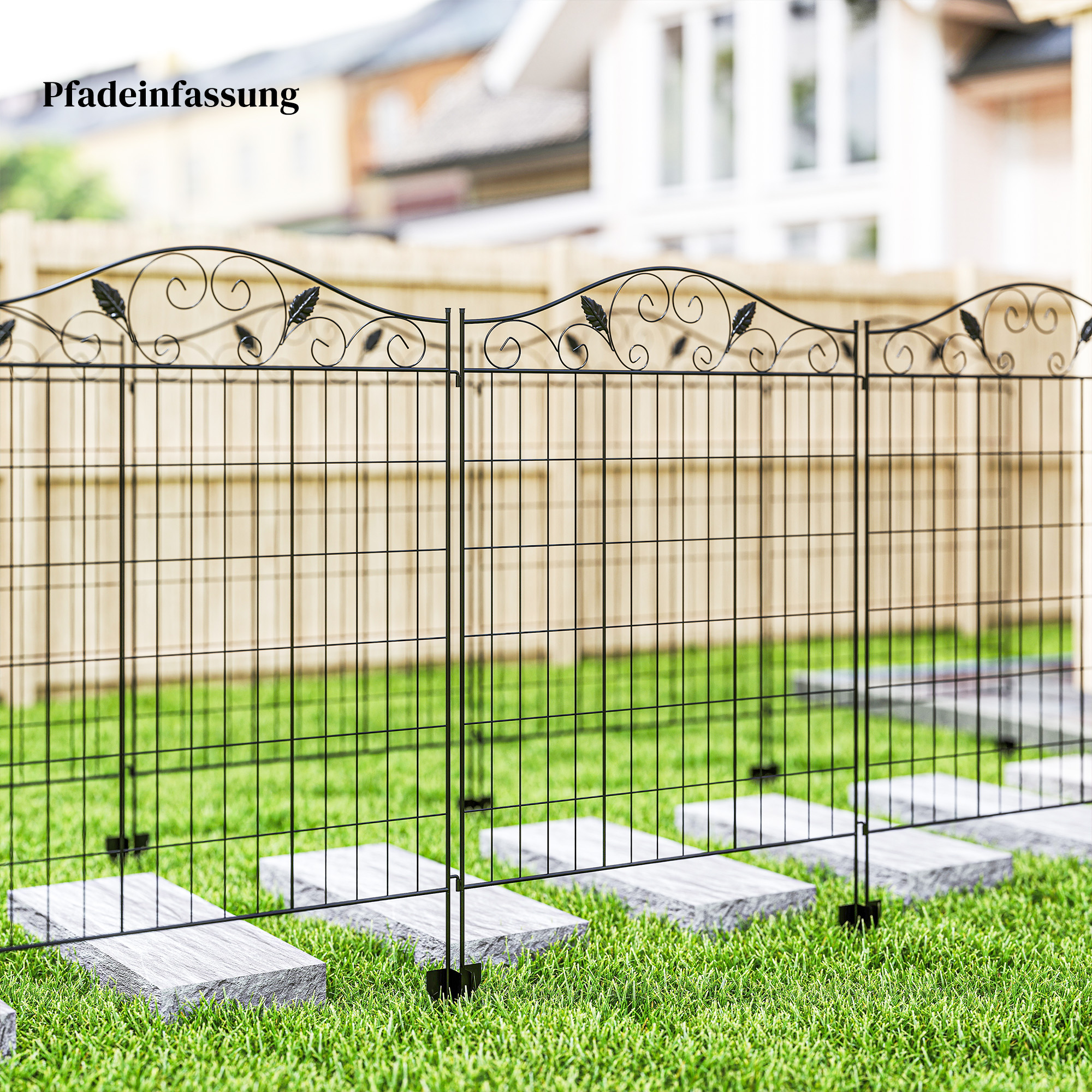 Gartenzaun Gitterzaun Zaun, Vintage-Design, wetterbeständig, 365 cm x 0.8 cm x 112 cm, Schwarz