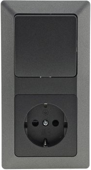MILOS Set Steckdose + Schalter + Rahmen, 250V~/ 16A, Steckanschluss, Anthrazit