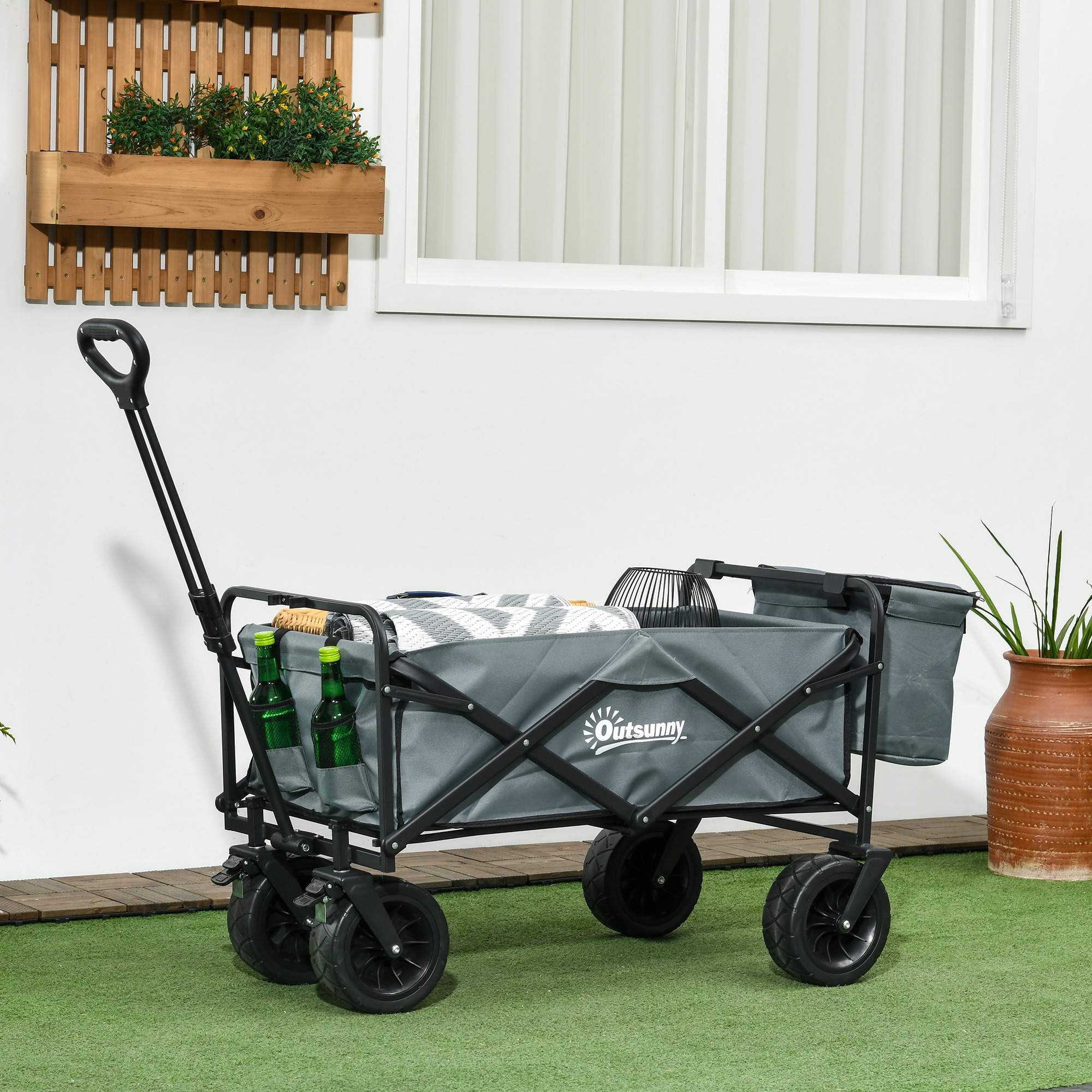 Bollerwagen mit Kühltasche, klappbar, Stahlrahmen, bis 100 kg, 113x57x77-100 cm, Dunkelgrau
