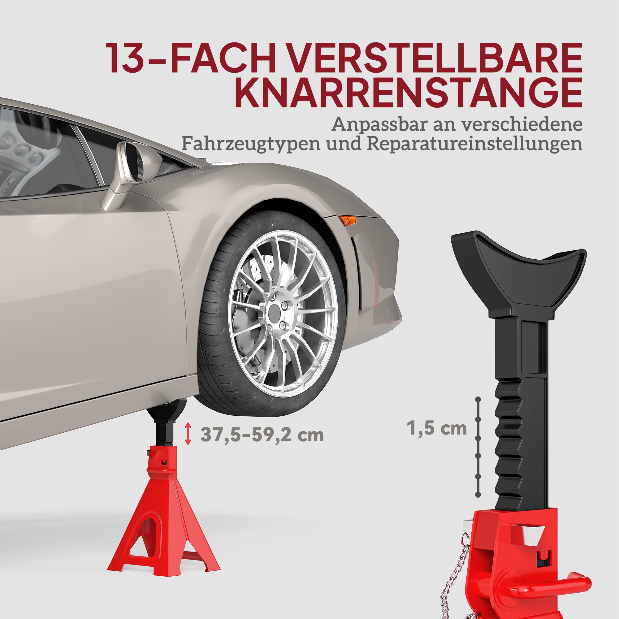 Unterstellbock 6 Tonnen Traglast 2 Stück Stützbock inkl 2 Sicherungssplint Höhenverstellbar Rot