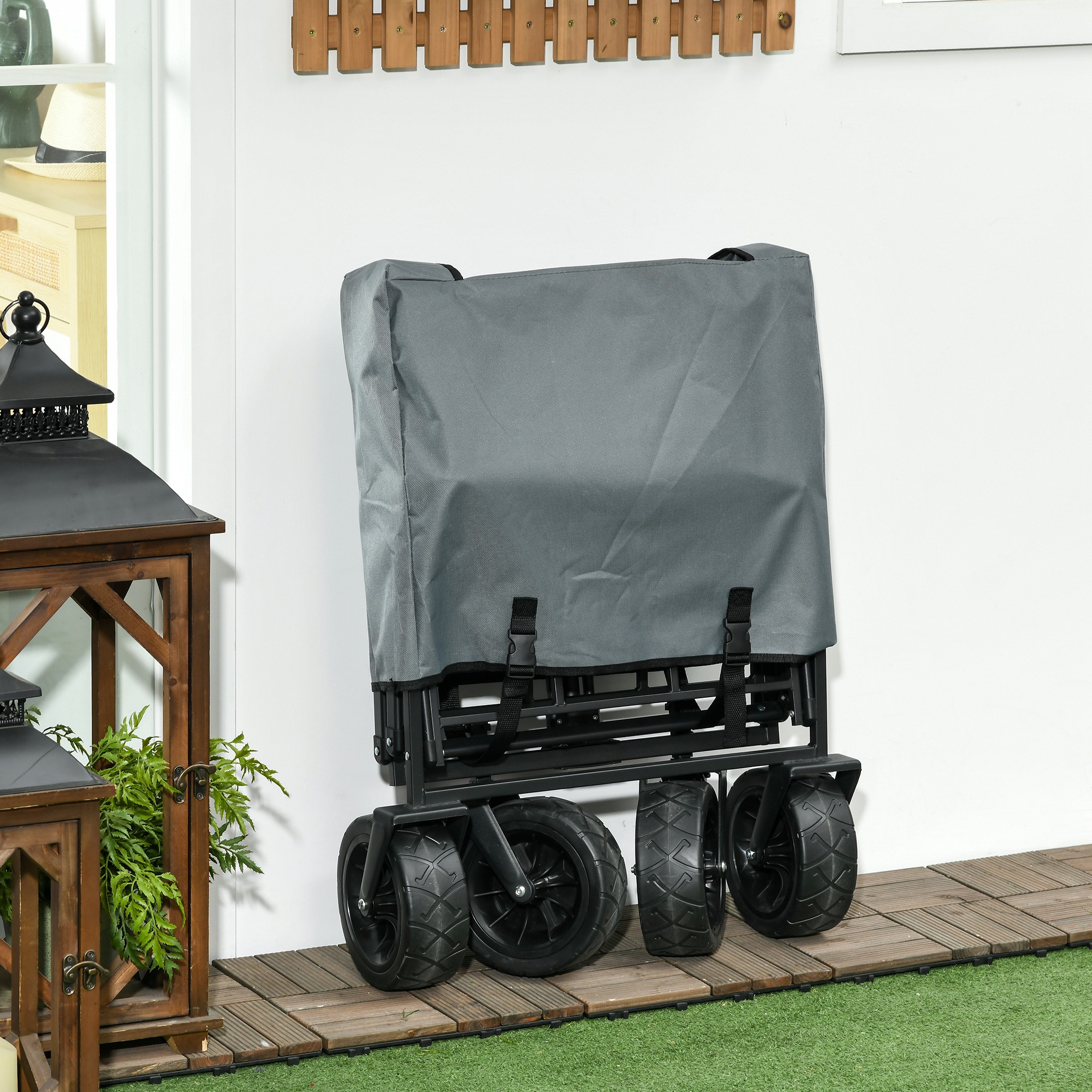 Bollerwagen mit Kühltasche, klappbar, Stahlrahmen, bis 100 kg, 113x57x77-100 cm, Dunkelgrau