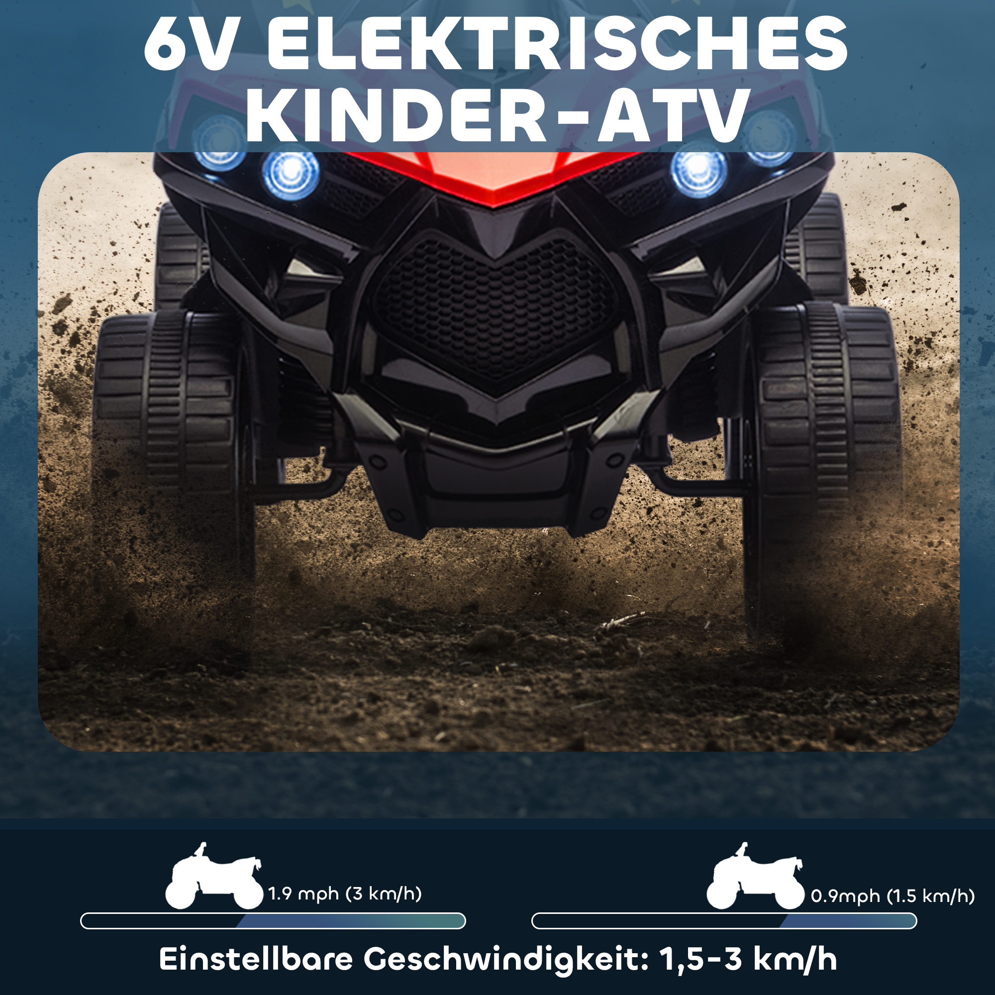 Kinder Quad Elektro 6V Kinderquad mit Vorwärts-, Rückwärtsfunktion, Musik, LED-Scheinwerfer Rot