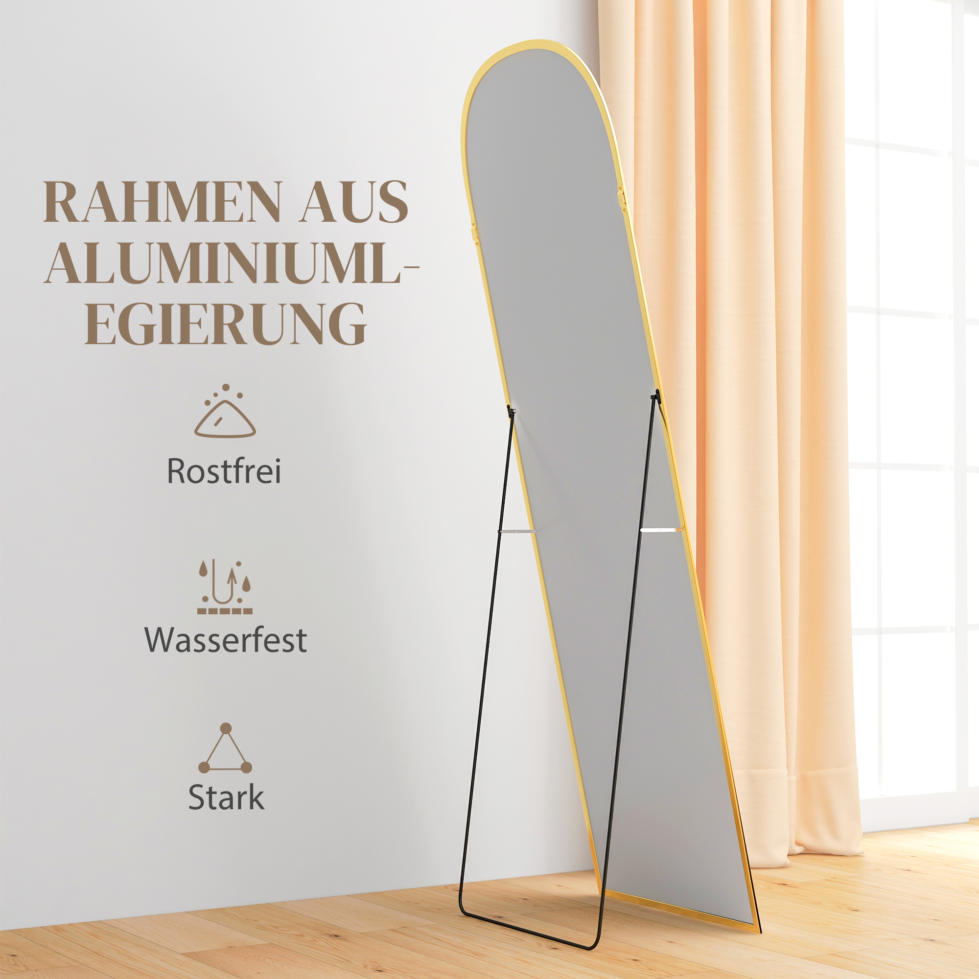 Standspiegel Ganzkörperspiegel großer Spiegel, modernes Design, 50 cm x 1,5 cm x 161,5 cm, Gold