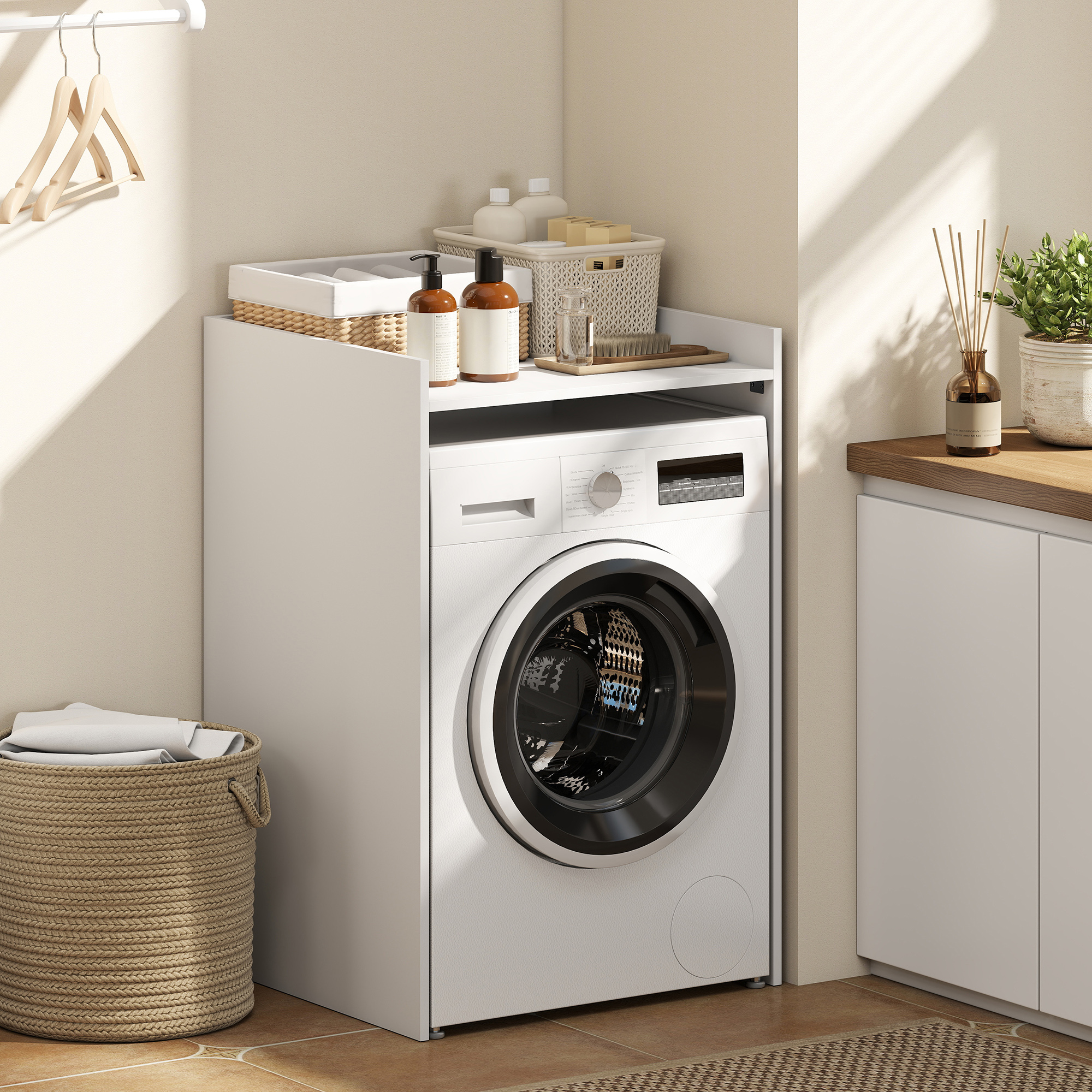 Badezimmerschrank Nischenschrank mit offen Regal, Badschrank für Badezimmer, kleine Räume, 64 x 60 x 97,5 cm, Weiß