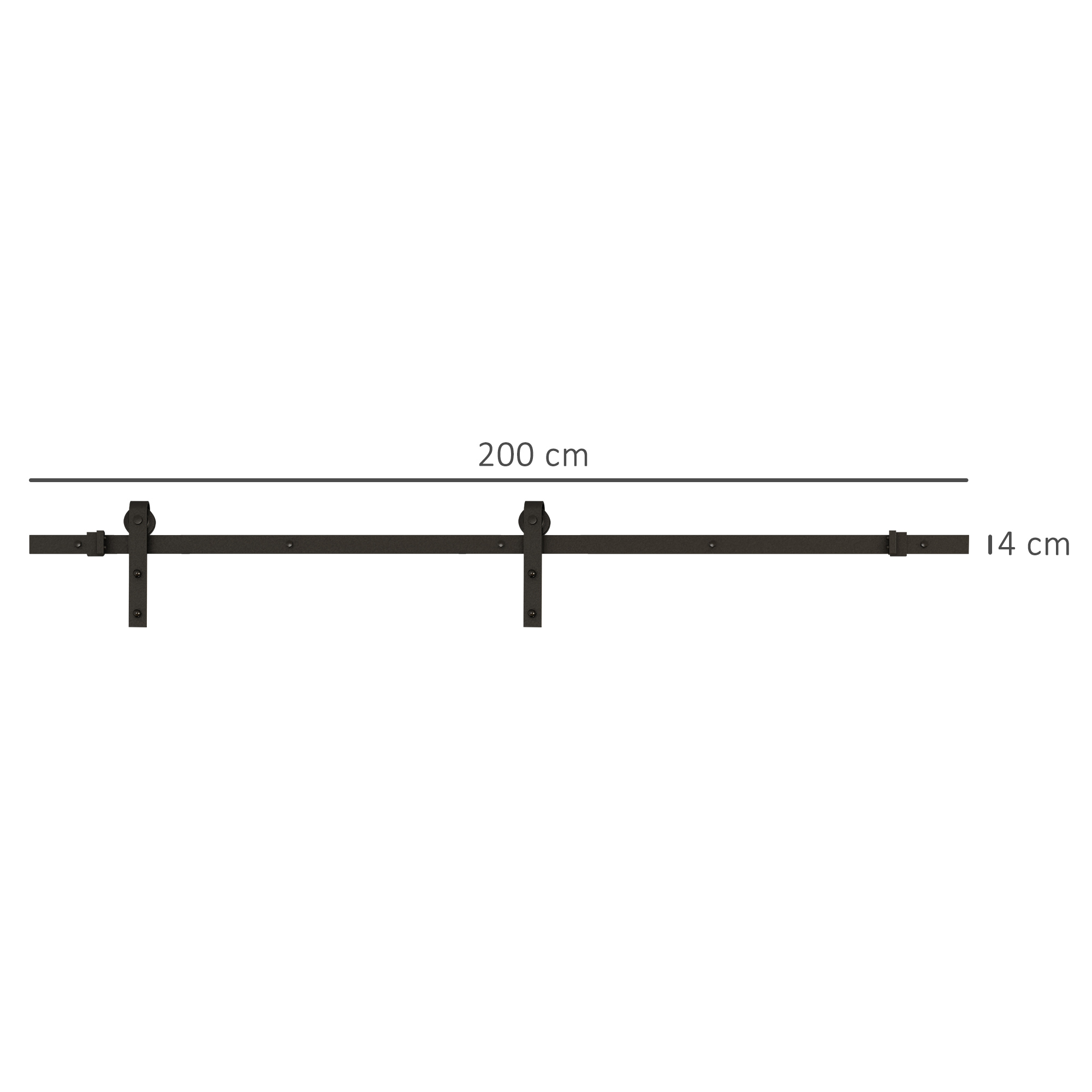 Gleitschienen-Bausatz für Schiebetüren, max. 100 kg Belastbarkeit, Metall, Schwarz, 2 m, Schwarz