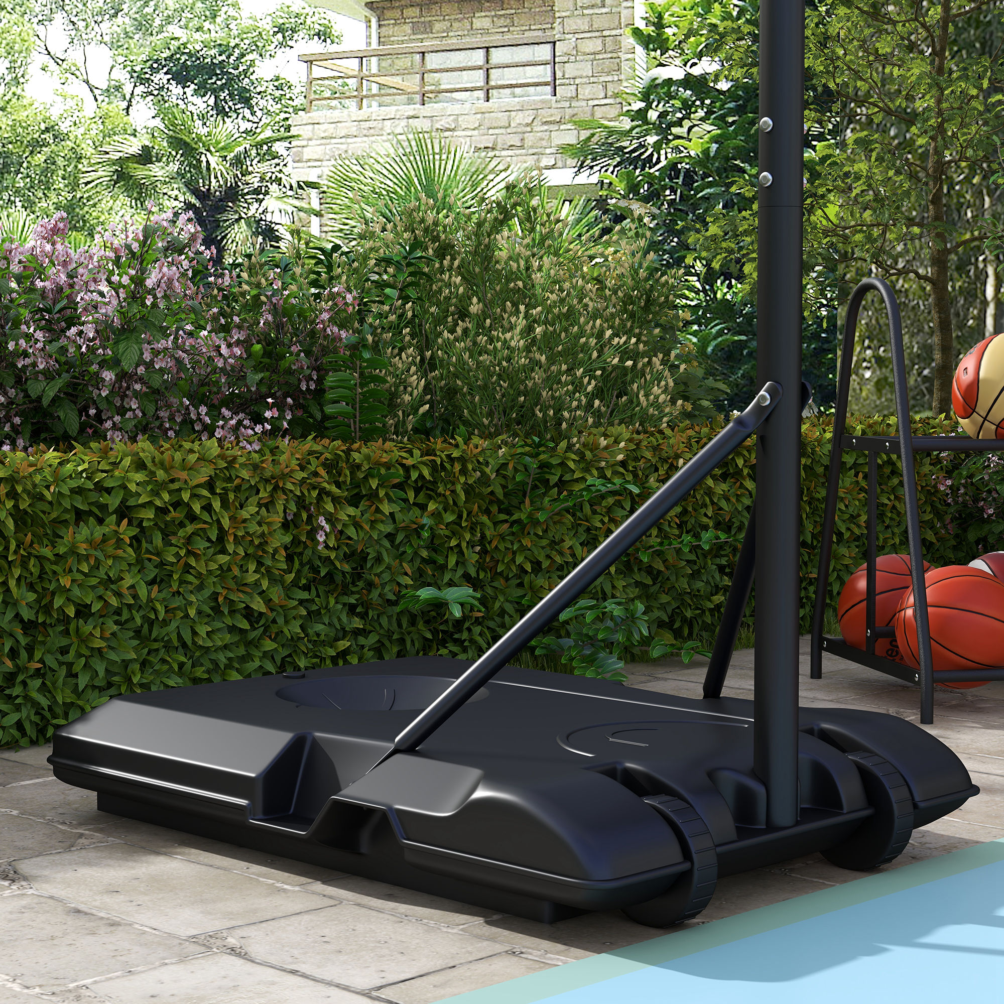 Höhenverstellbarer Basketballkorb, freistehend, mit Netz und Rädern, große Basis, 179-209 cm, Kunststoff, Stahl