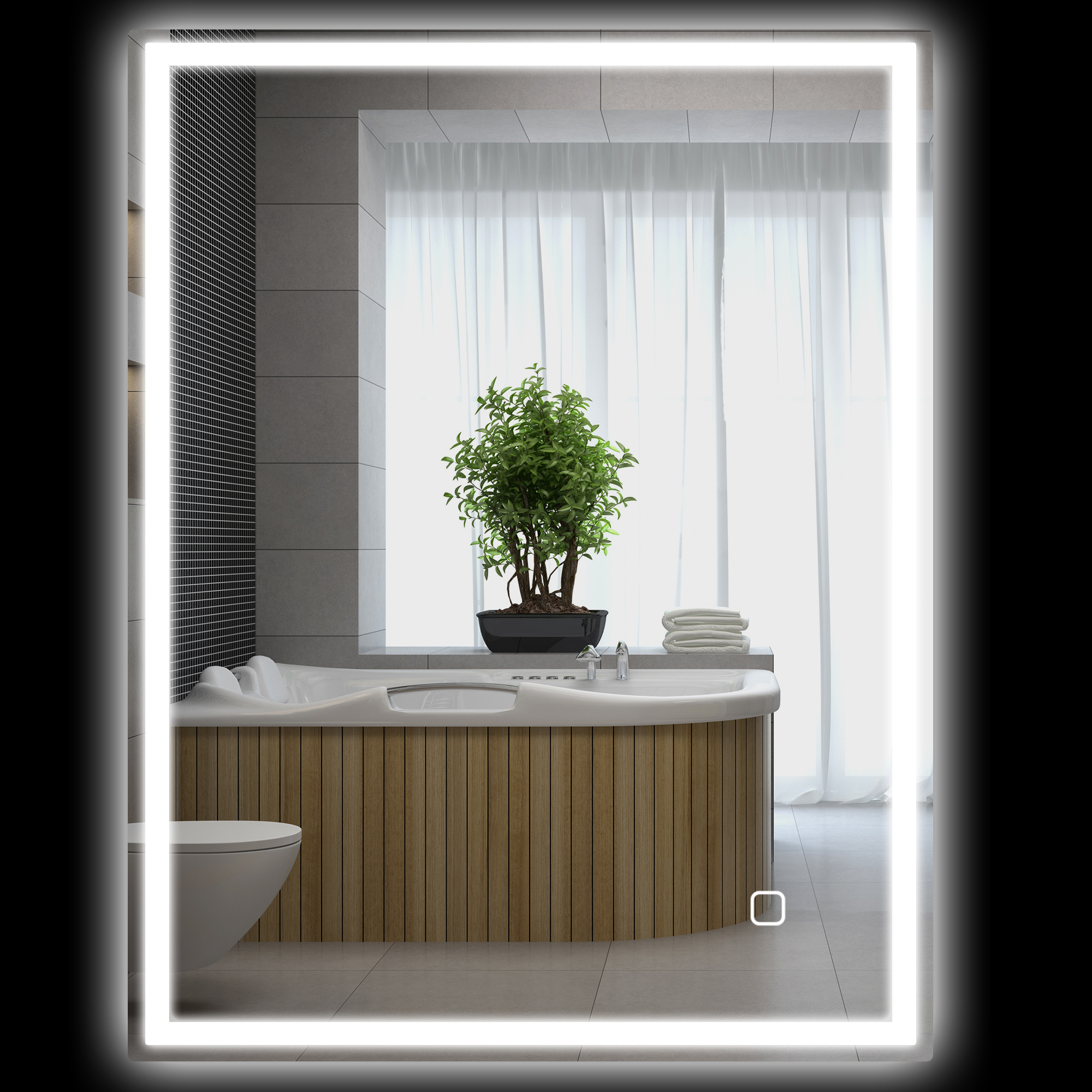 Badspiegel mit Beleuchtung 90x70 cm LED Spiegel Wandspiegel mit Memory-Funktion 3 Lichtfarben Silber