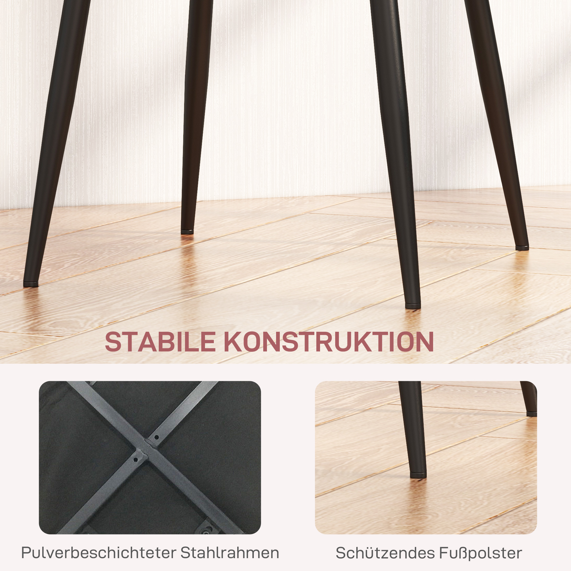 Esszimmerstühle 4er Set Küchenstuhl mit Rückenlehne, Samtoptik, Sessel 45 x 54 x 87 cm Rosa
