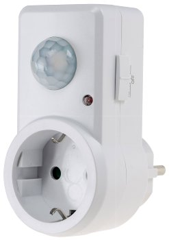 Zwischenstecker mit Bewegungsmelder, 120°, 9m Reichweite , 230V/1200W, weiß Zwischenstecker mit Bewegungsmelder, 120°, 9m Reichweite , 230V/1200W, weiß