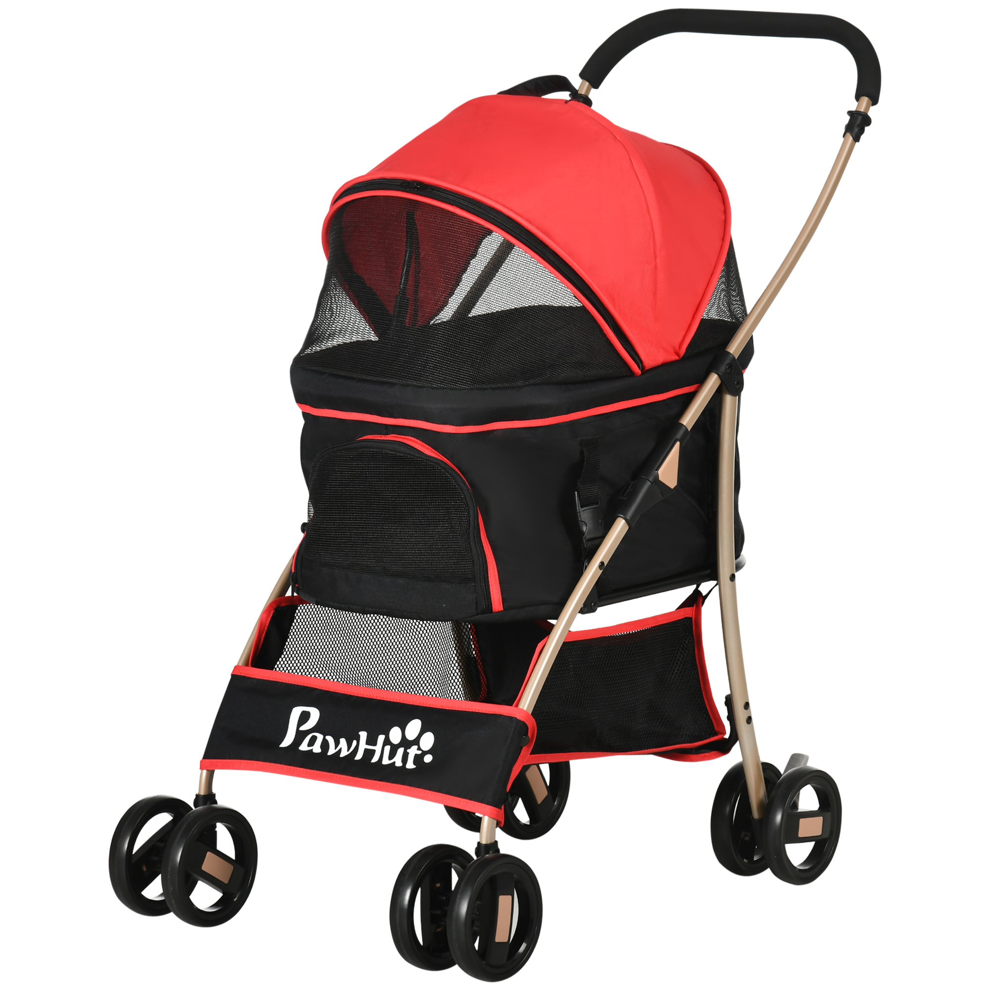 2-in-1 Hundebuggy Tragtasche Autositz bis 10kg klappbar Bodenkorb 82 cm x 49,5 cm x 98 cm Rot