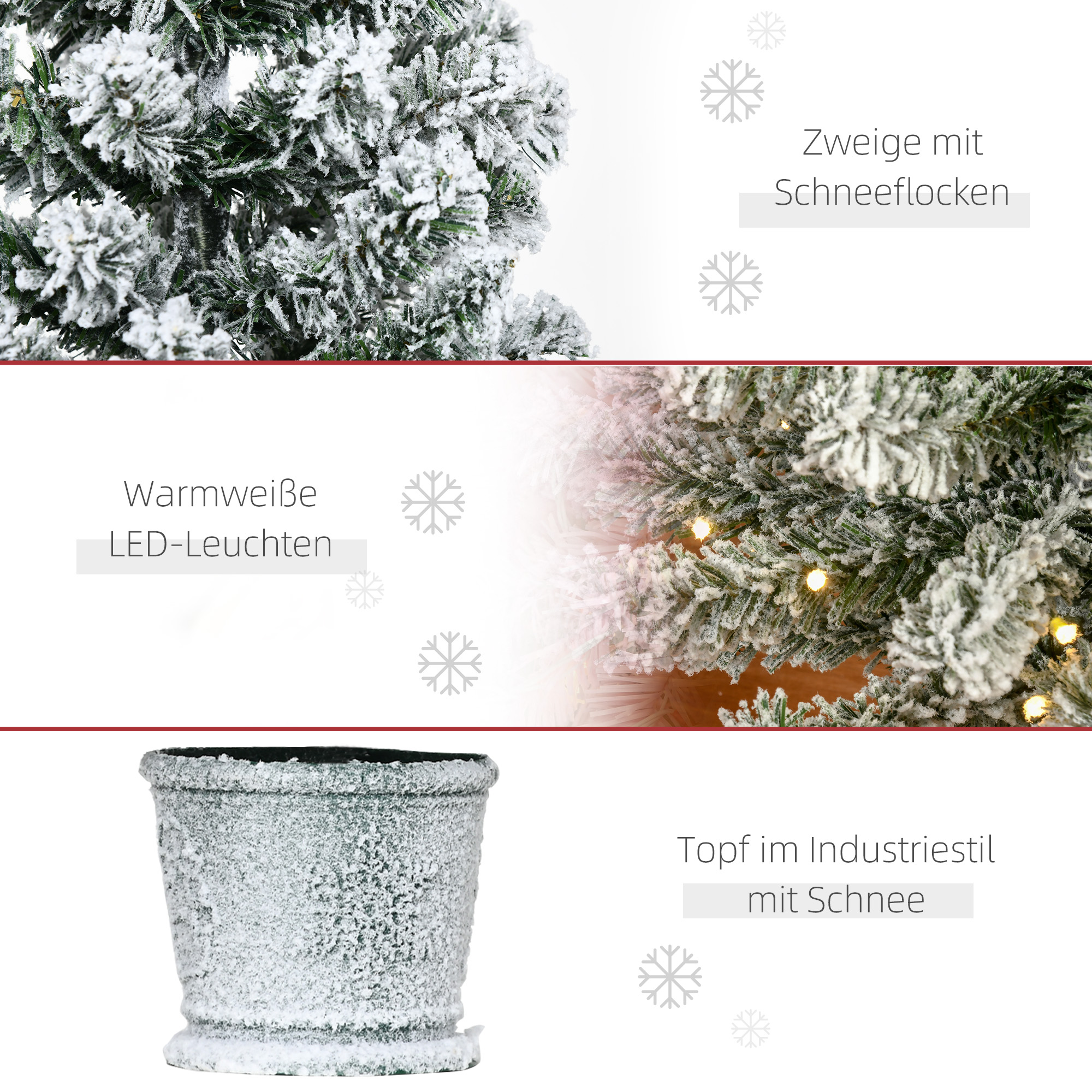 Mini-Weihnachtsbaum Ø40x90 cm, Kunstschnee, 60 LEDs, feuerfest, Kunststoff, Grün/Weiß