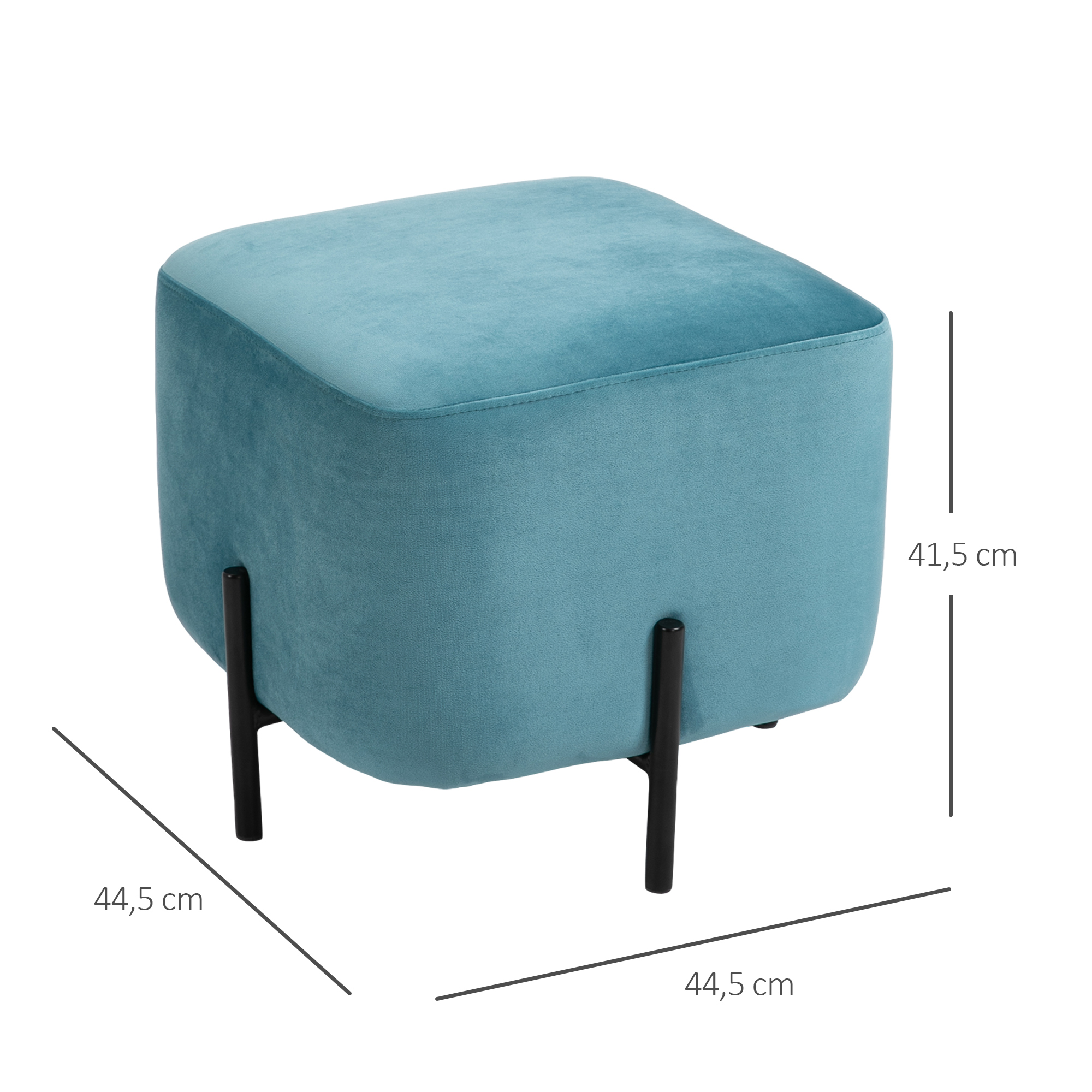 Fußhocker Fußstütze gepolstert Polyester Stahl Schaumstoff Türkis 44,5 x 44,5 x 41,5 cm