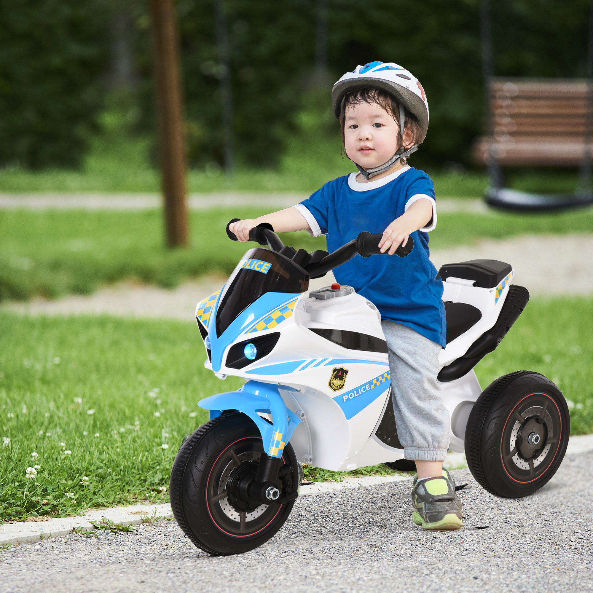 Rutschauto, Rutschfahrzeug mit Musik und Scheinwerfer, Kinderfahrzeug im Rennmotorrad-Design, bis 20kg 18-36 Monate Blau