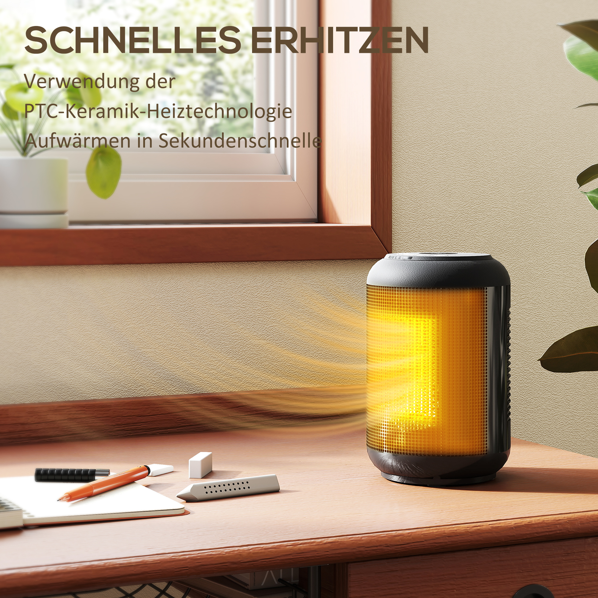 Heizgerät, 1500 W Heizlüfter mit 3 Modi, 24-Stunden-Timer, Kipp- und Überhitzungsschutz, 14 x 14 x 21,5 cm, Schwarz