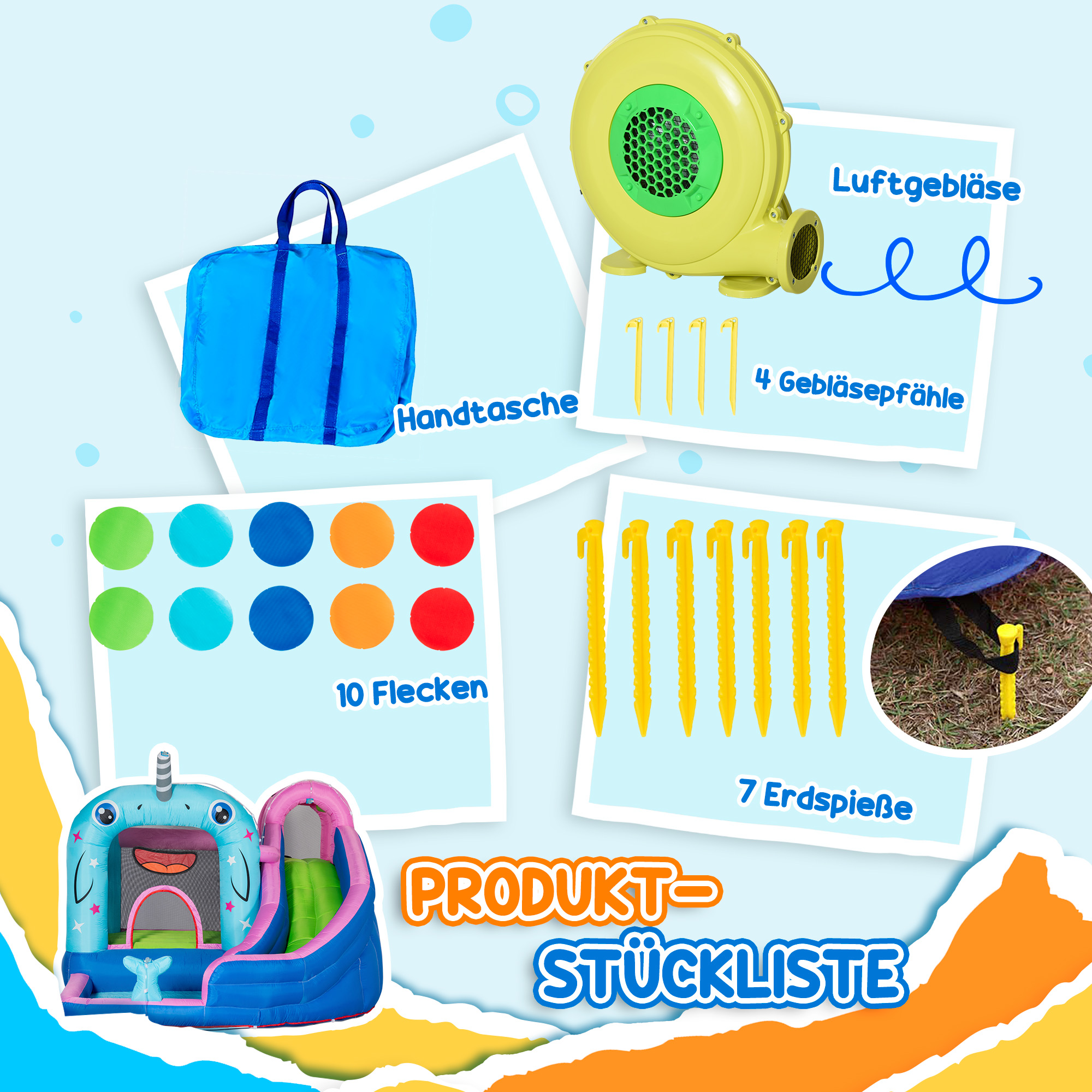 Aufblasbare Hüpfburg mit Rutsche, Hüpfecke, Wasserbecken, Wasserdüsen, 330 x 280 x 200 cm