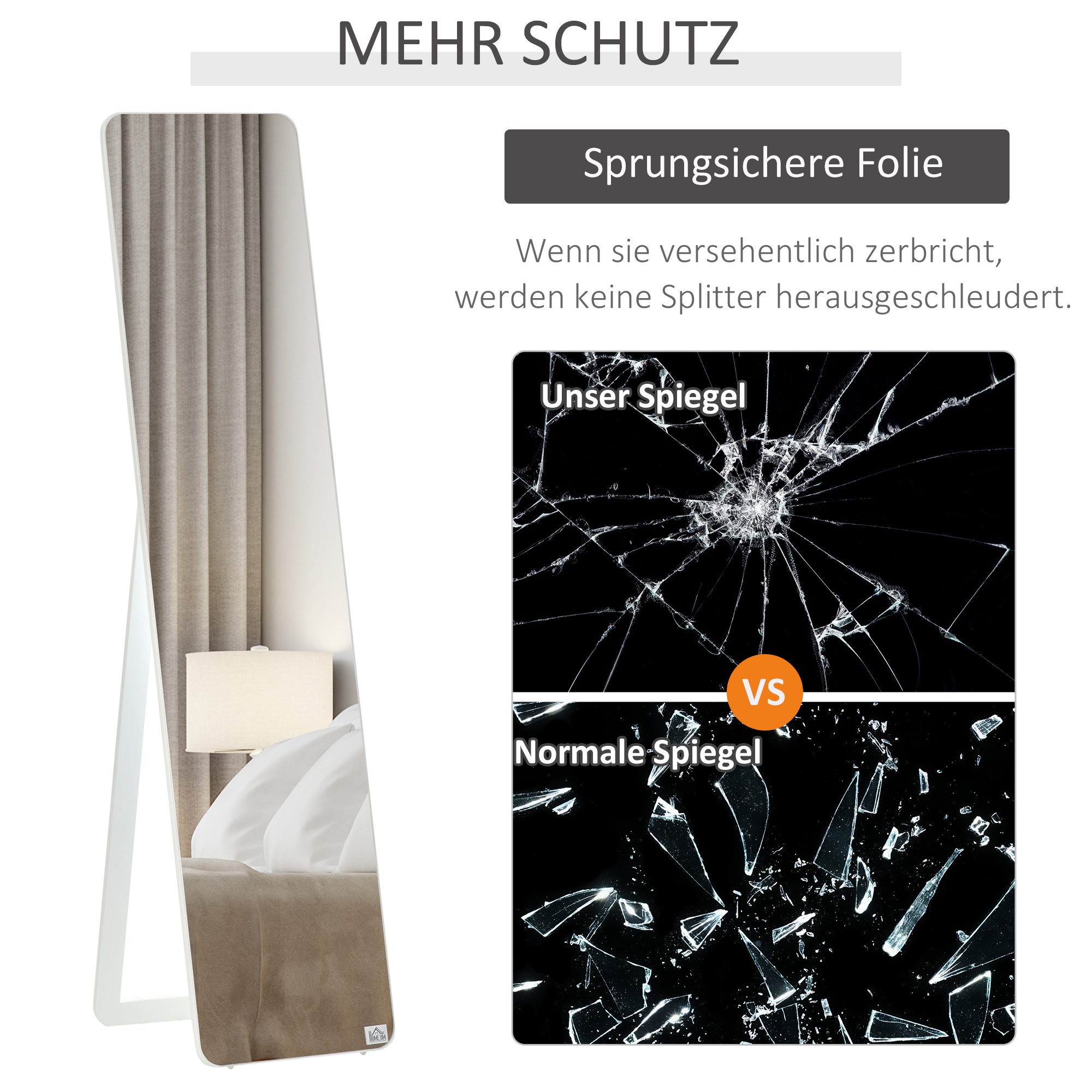 Standspiegel Ganzkörperspiegel mit klappbaren Rahmen Schminkspiegel frei stehend oder an der Wand montiert stabil für Wohnzimmer oder Ankleidezimmer Kiefernholz MDF Weiß 37 x 43 x 156 cm