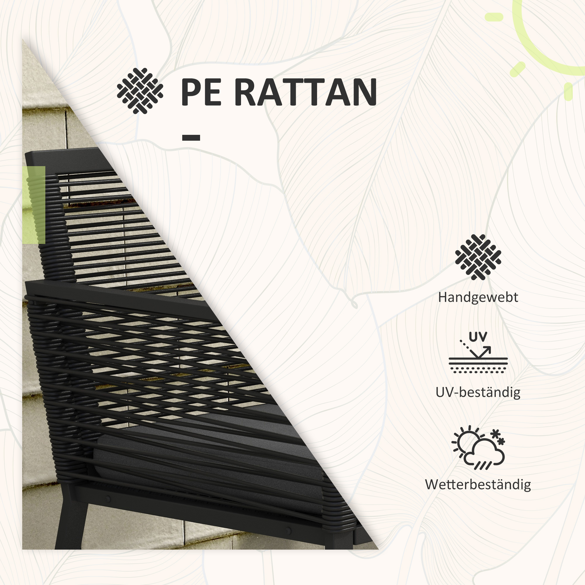 3-teiliges Bistro-Set Balkon-Set Terrassen-Set, wetterbeständig, modernes Design, 53 cm x 57 cm x 77 cm, Schwarz + Grau