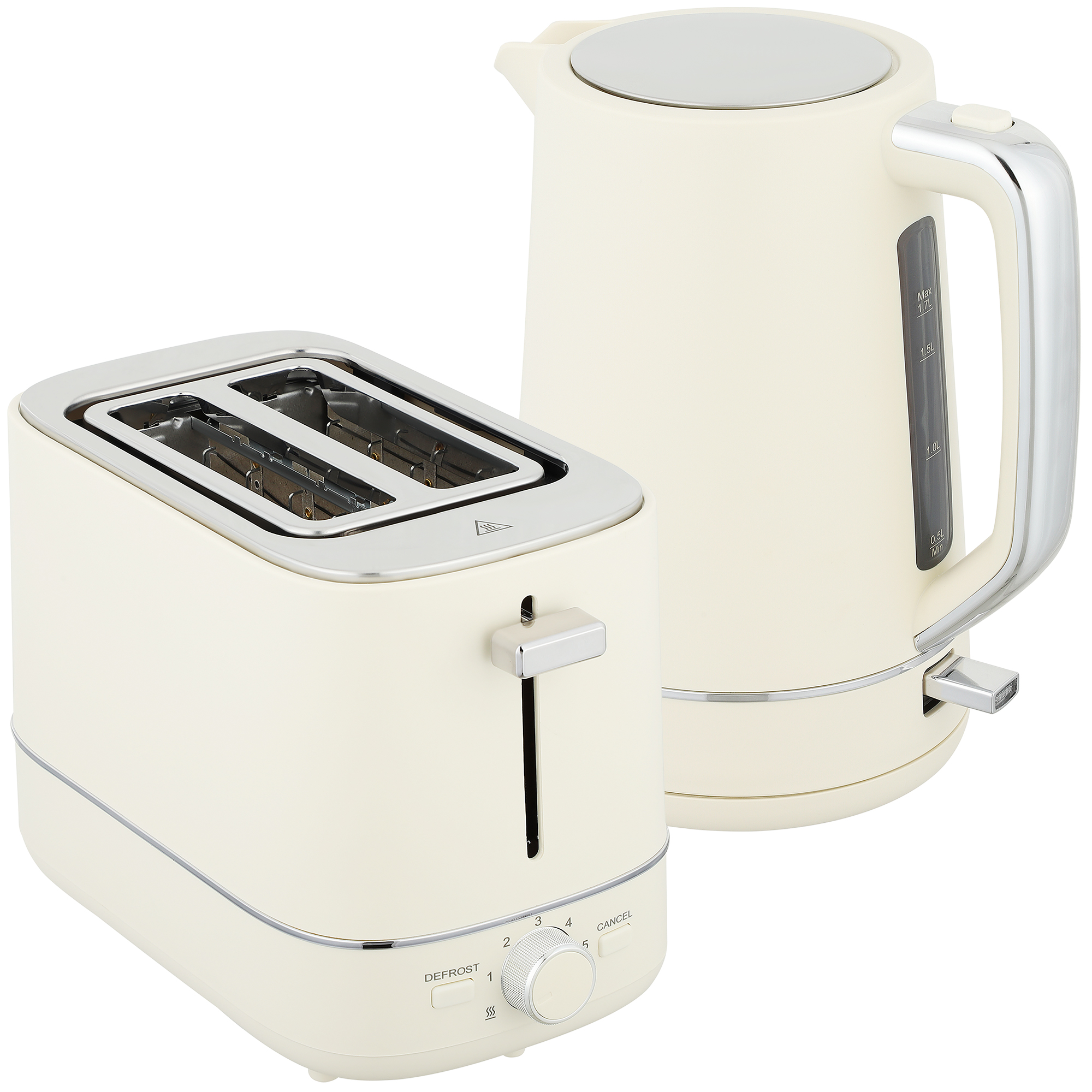 Set aus 1,7 L Wasserkocher und Toaster mit 6 Bräunungsstufen, Beige