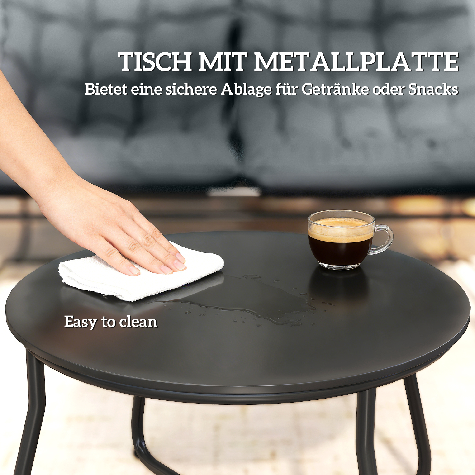 4-Sitzer Gartenmöbel-Set, 2 Stühle, 1 Doppel-Sofa, 1 Tisch, dicke Kissen, Stahlrahmen, für Terrasse, Grau