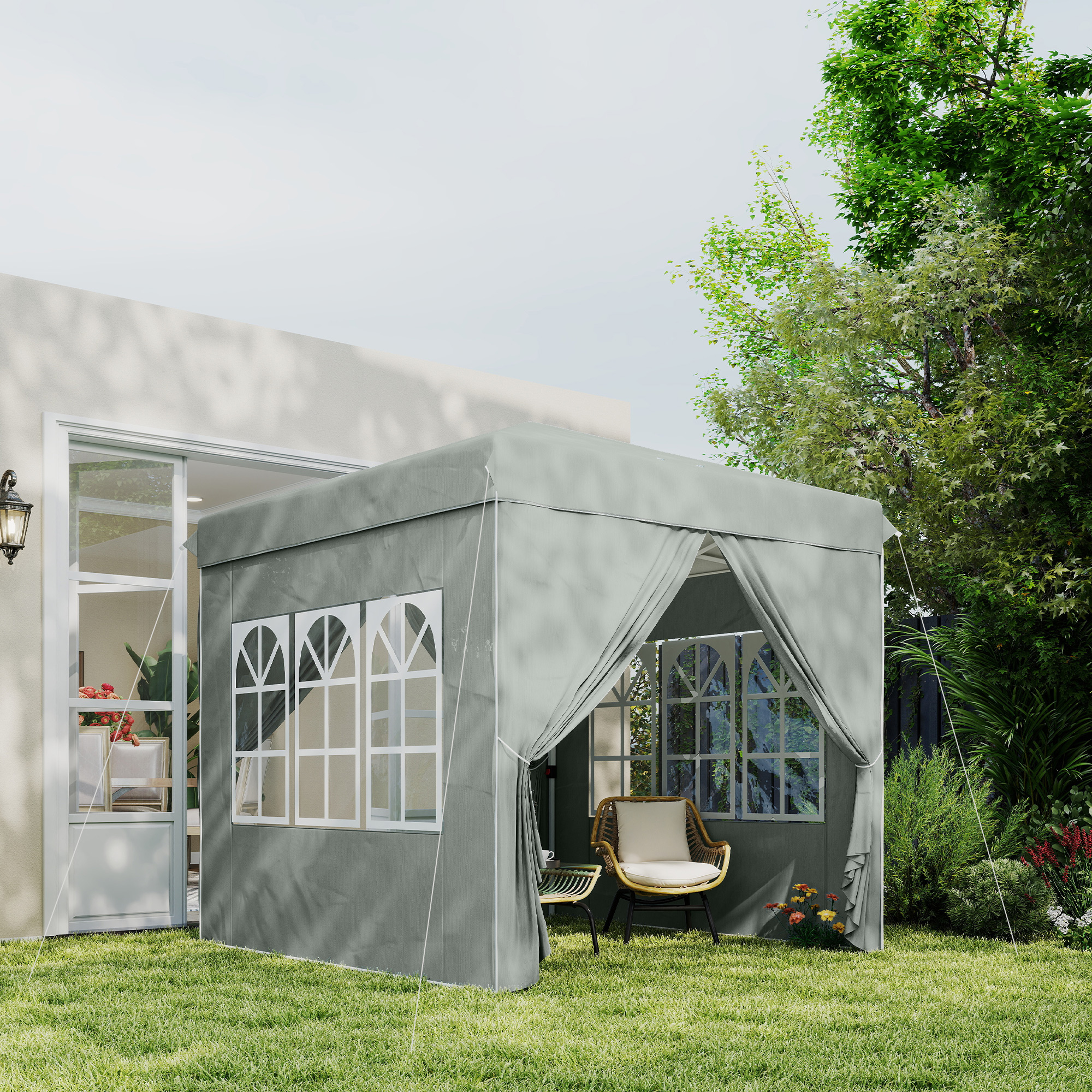 2,5 x 2,5 m Pop-up-Pavillon mit Seitenwänden und Tragetasche, UPF50+ höhenverstellbares Gartenzelt, Hellgrau